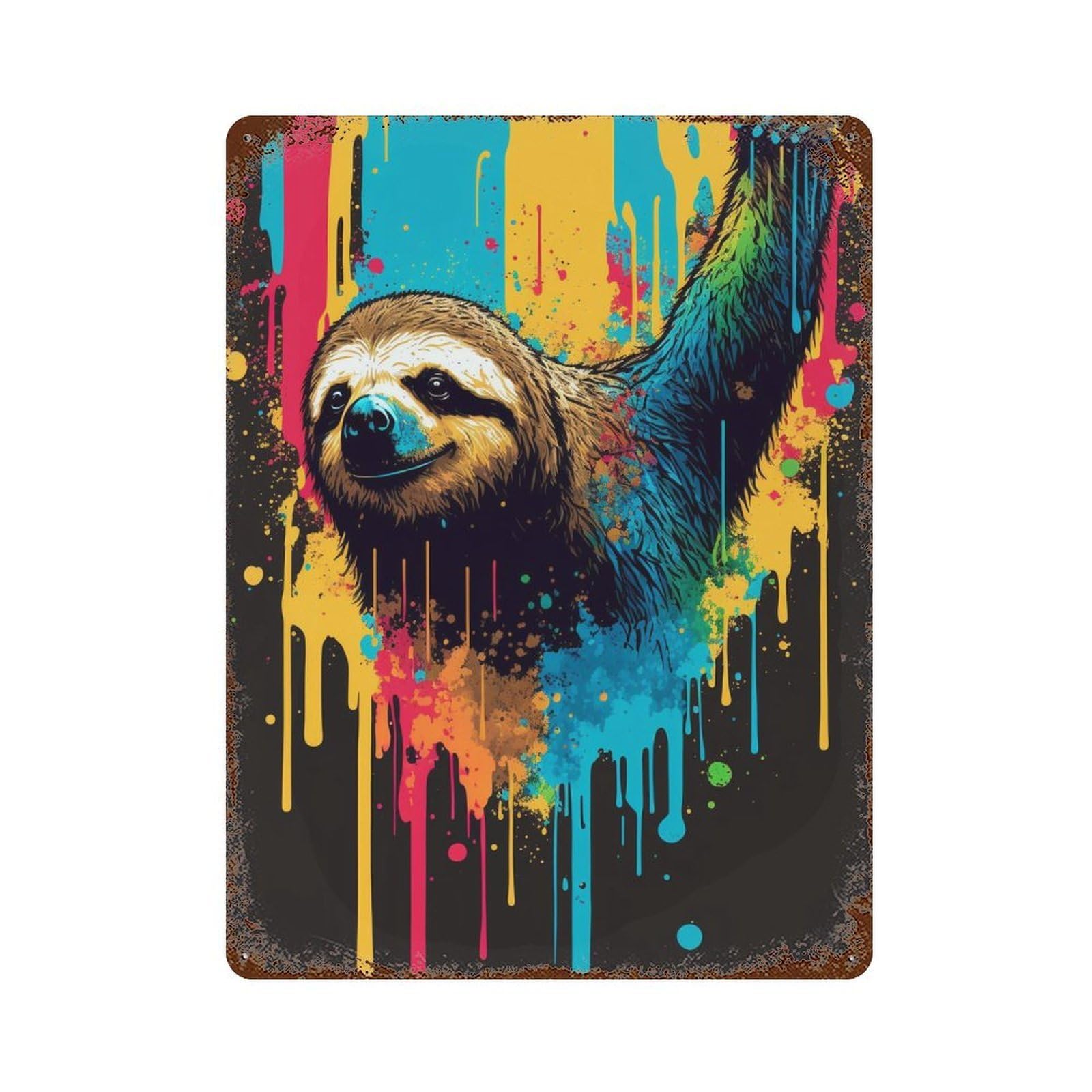 Colorful Sloth Art Print-1 Rusty Metal Tin Sign 15.7"x11.8", Old School Wall Decor for Garage, Pub Or Kitchen