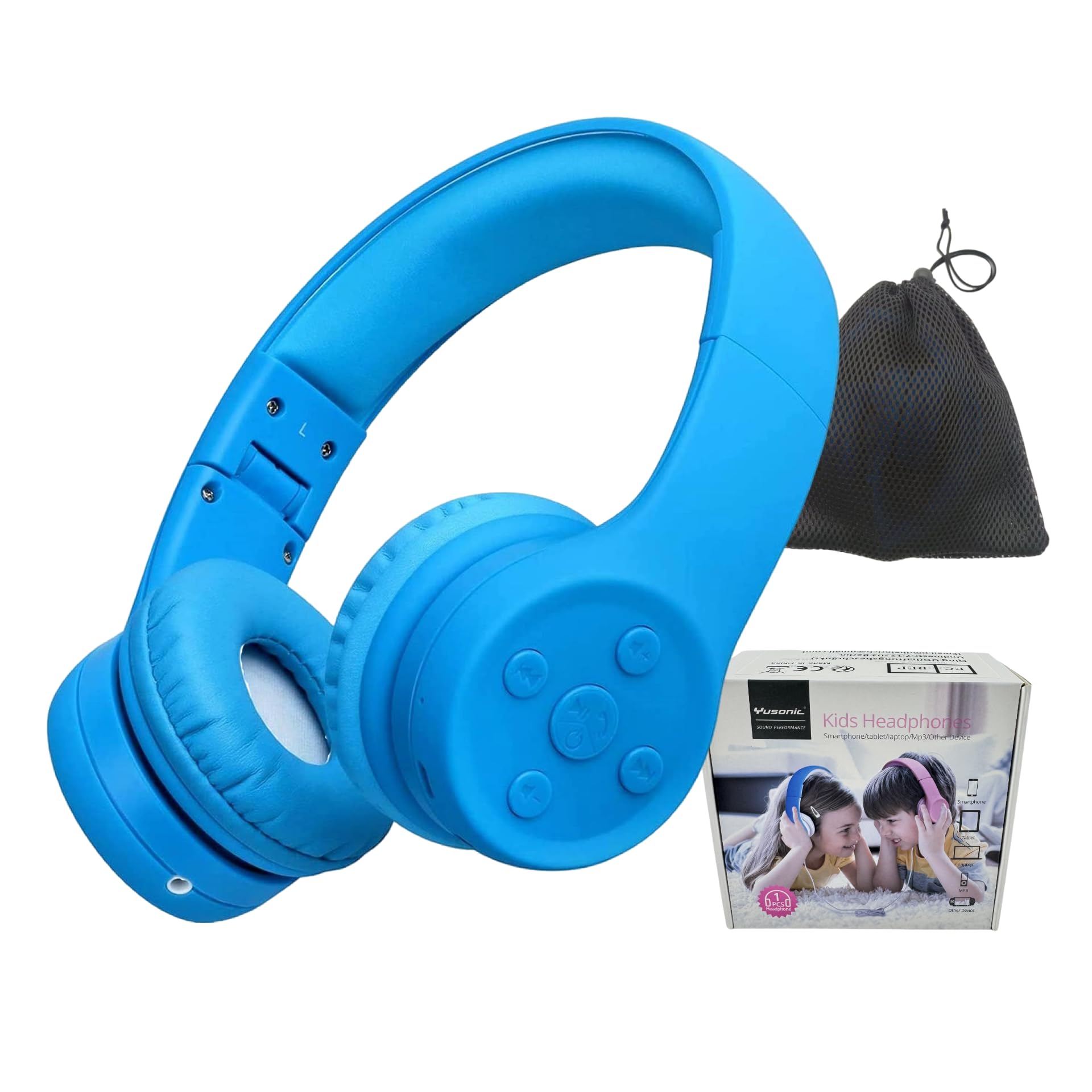 YUSONIC Bluetooth Wireless Headphones for Toddlers Kids with Sharing Port, Mic for Boys Girls Travel Pad Amazon Fire Cellphone (Blue 2)