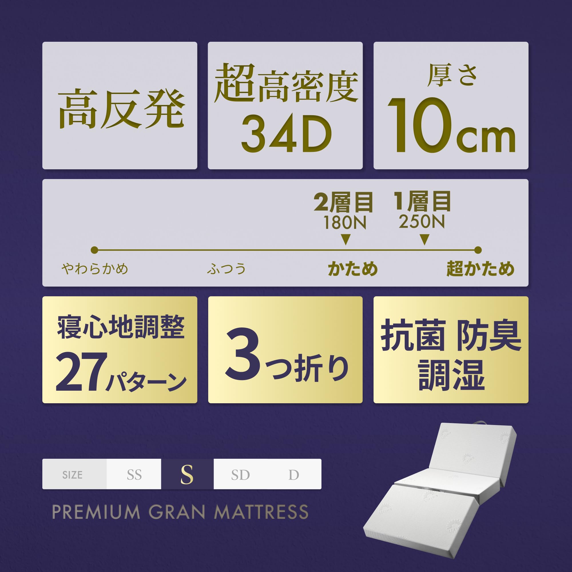 Amazon｜GOKUMIN マットレス 【 高反発 180N 250N 2層構造グラン