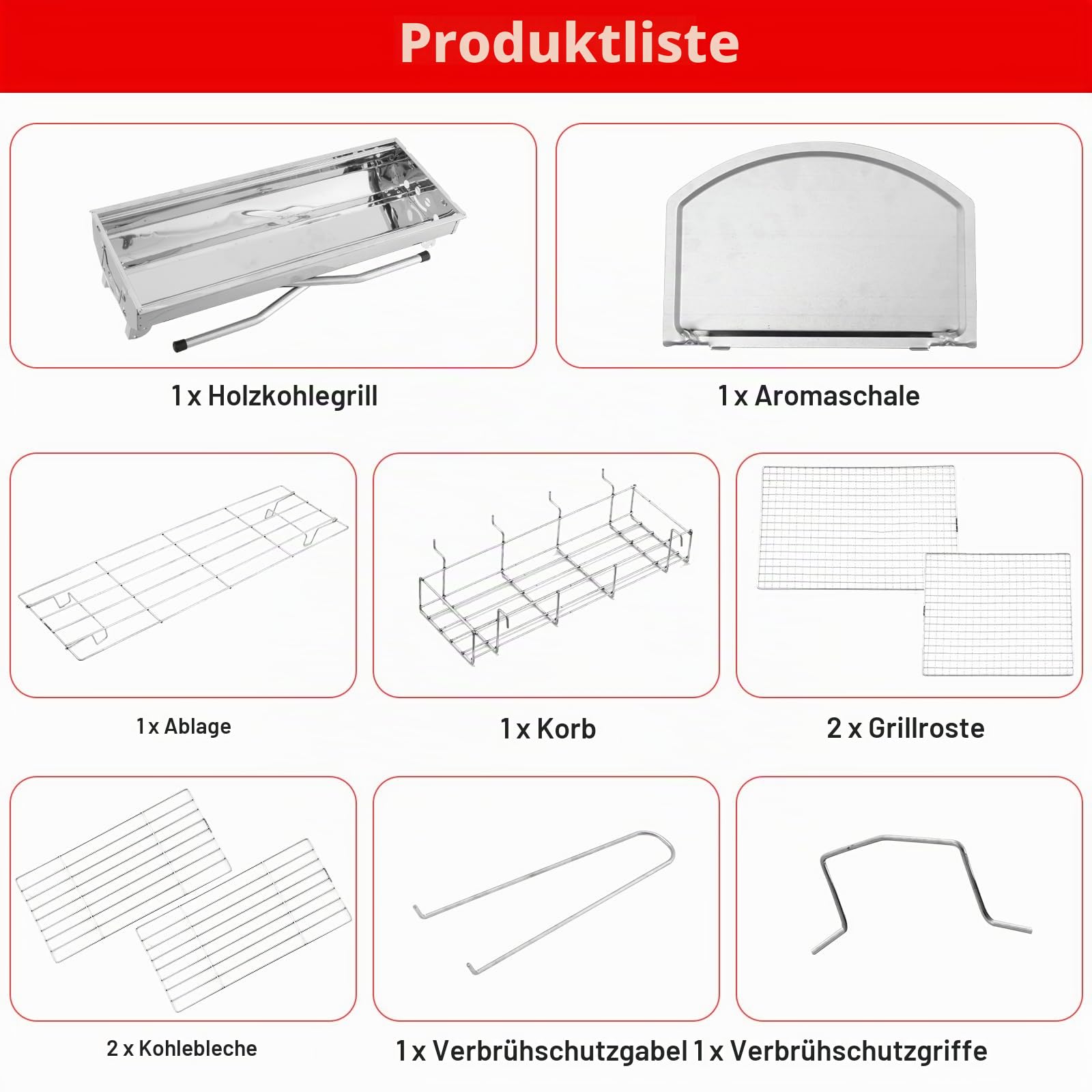 Holzkohlegrill Edelstahl Faltgrill Campinggrill 100 x 28x 76 cm, Outdoor Grill, Tragbar Kohlegrill für den Außenbereich für Grillpartys im Freien von 2-8 Personen