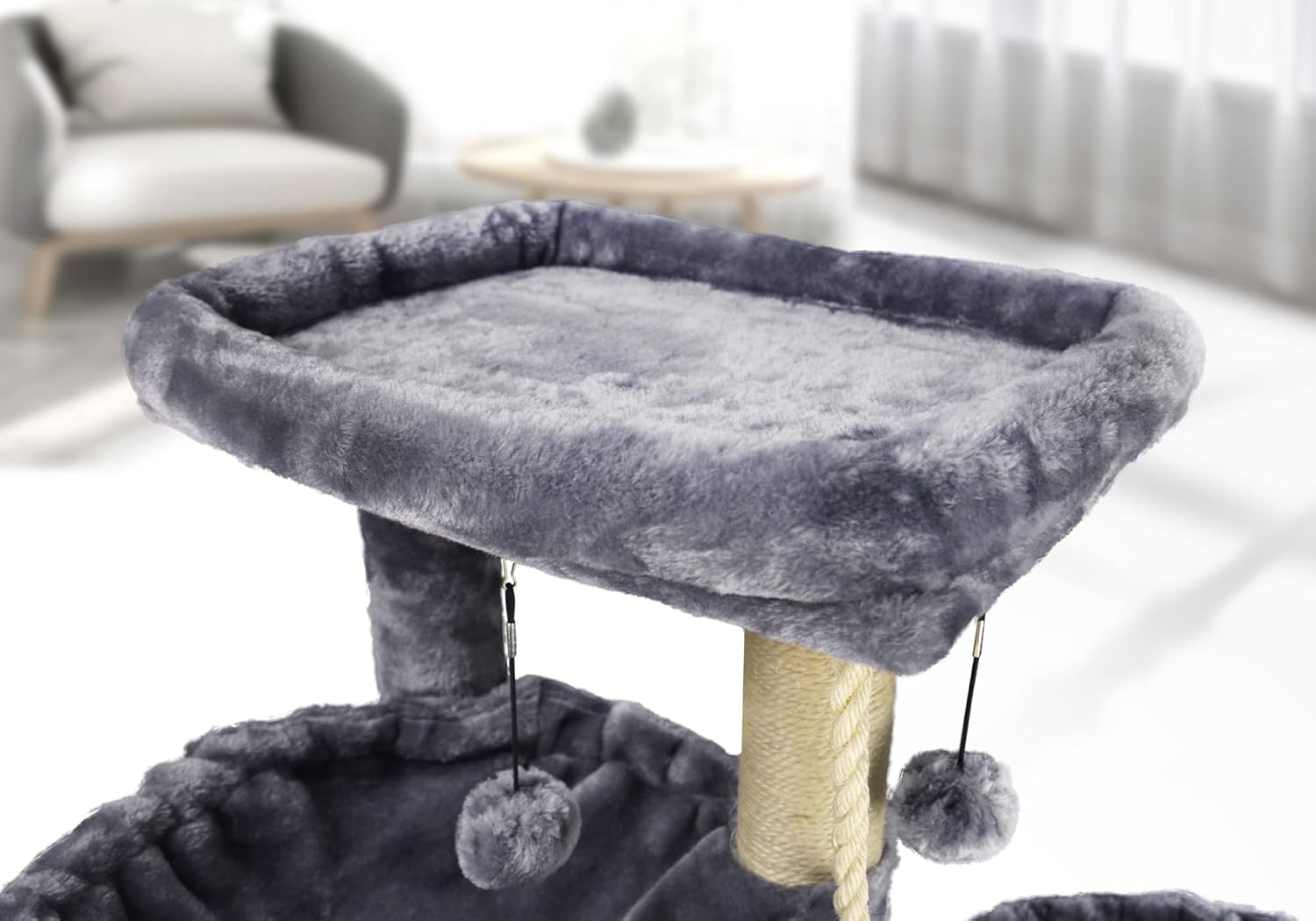 Xin Three Layer Cat Tree with Cat Condo and Two Hammocks,Grey : Pet Supplies