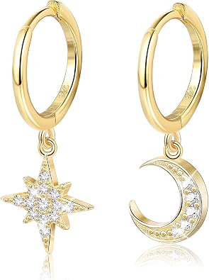 MILACOLATO Solid 925 Sterling Silver Huggie Hoop Earrings for Women Men | 18K Gold Plated Hoop Dangle Cross Spike Paperclip Chain Earrings, Hypoallergenic Dangly Earrings for Women Sensitive Ears