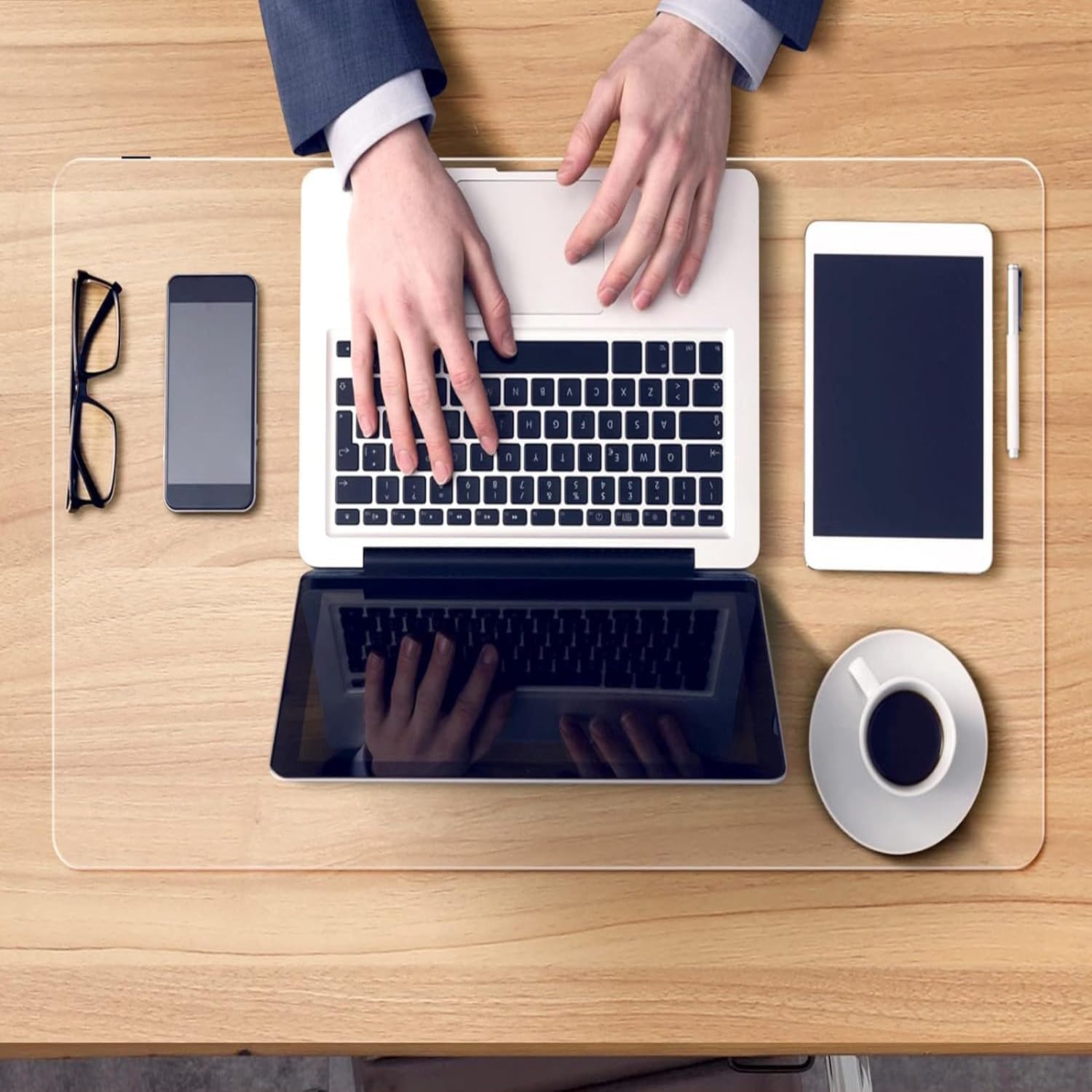 多機能デスクパッド、PVCライティングマット、防水デスクプロテクター、厚さ1.5mm、12インチx12インチ、17.7インチx35.