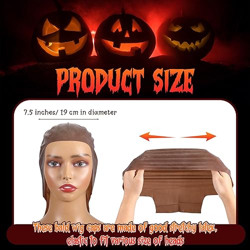 Miniatura 2 de Boao 4 gorras calvas para adultos, hombres y mujeres, Halloween, látex, maquillaje, peluca calva, peluca calva falsa, accesorio de disfraz, Marrón