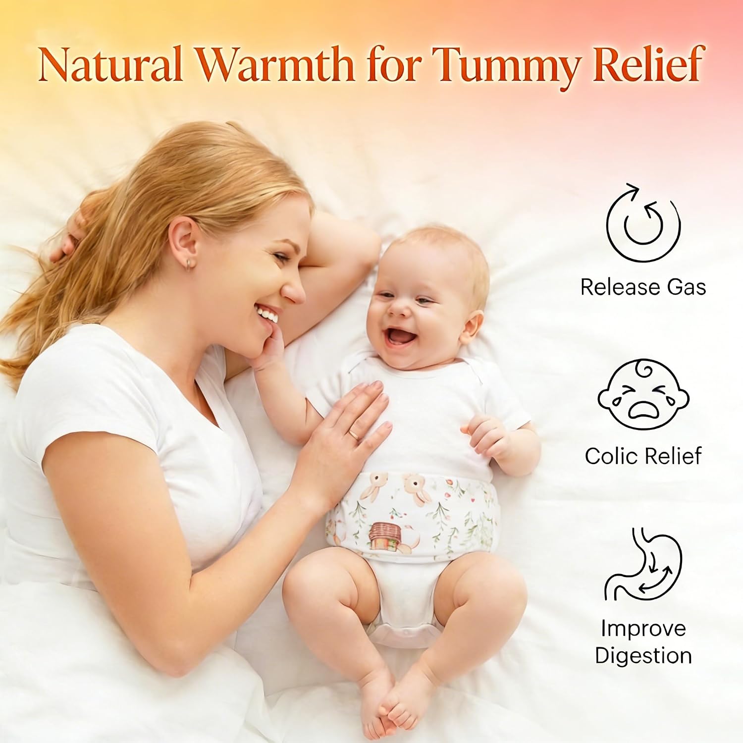 Colic and Gas Relief for Newborns and Infants, Flaxseed Heated Tummy Wrap, Microwaveable Baby Swaddling Belt with Warmth, Natural Relief for Upset Stomach in Babies and Toddlers(Rabbit)