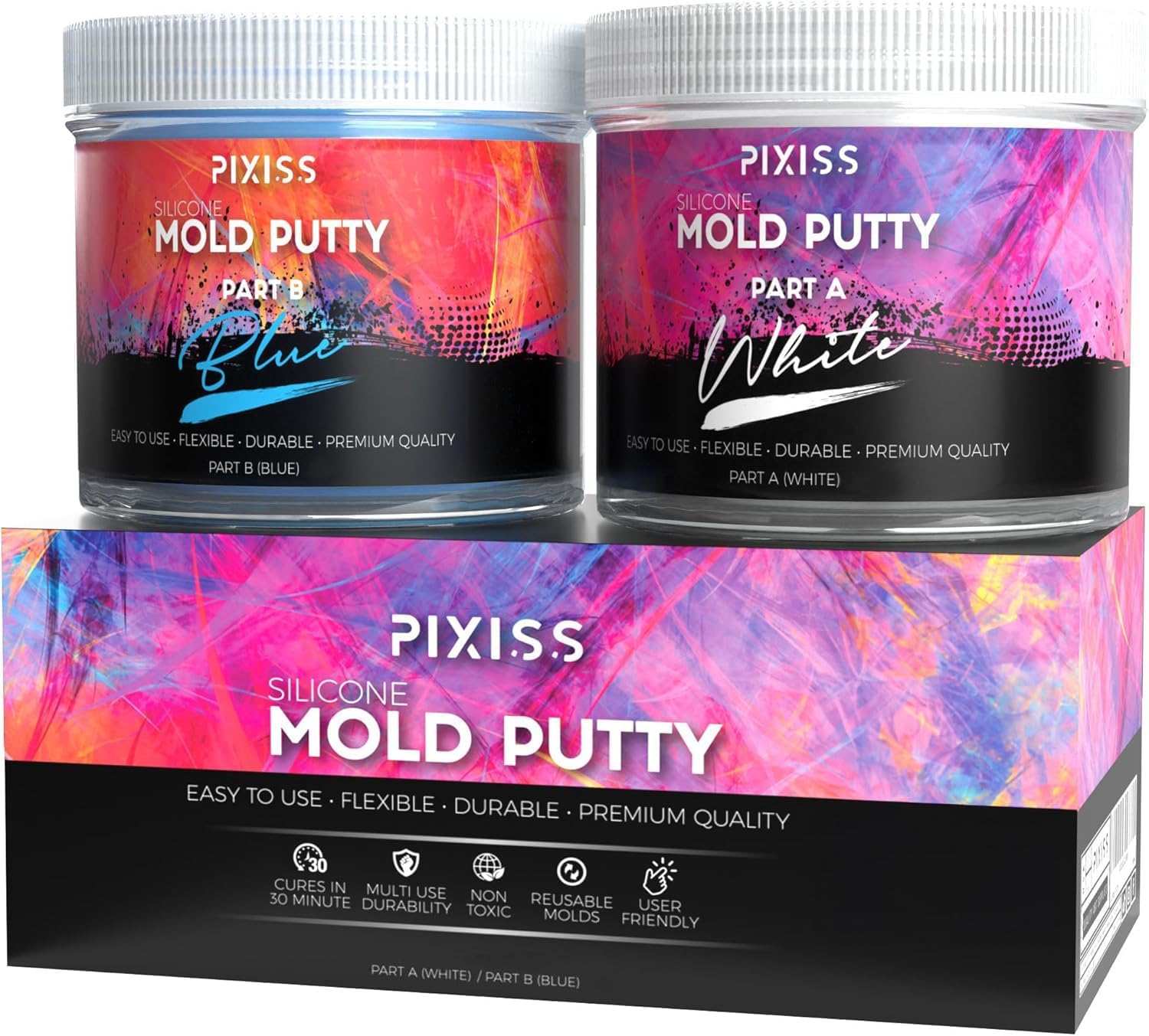 Pixiss Silicone Mold Making Kit - Super Easy 1:1 Mix Mold Putty, 400 Grams, Makes Strong Reusable Silicone Molds