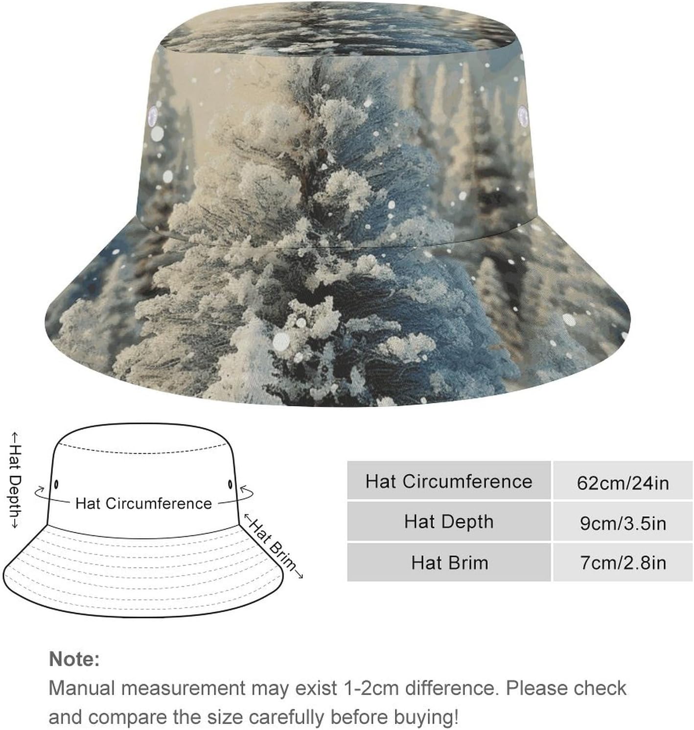 Snow Wonderland Pine Tree Christmas Bucket Hat Packable Sun Hats Travel Summer Beach Fisherman Cap for Women Men Teens