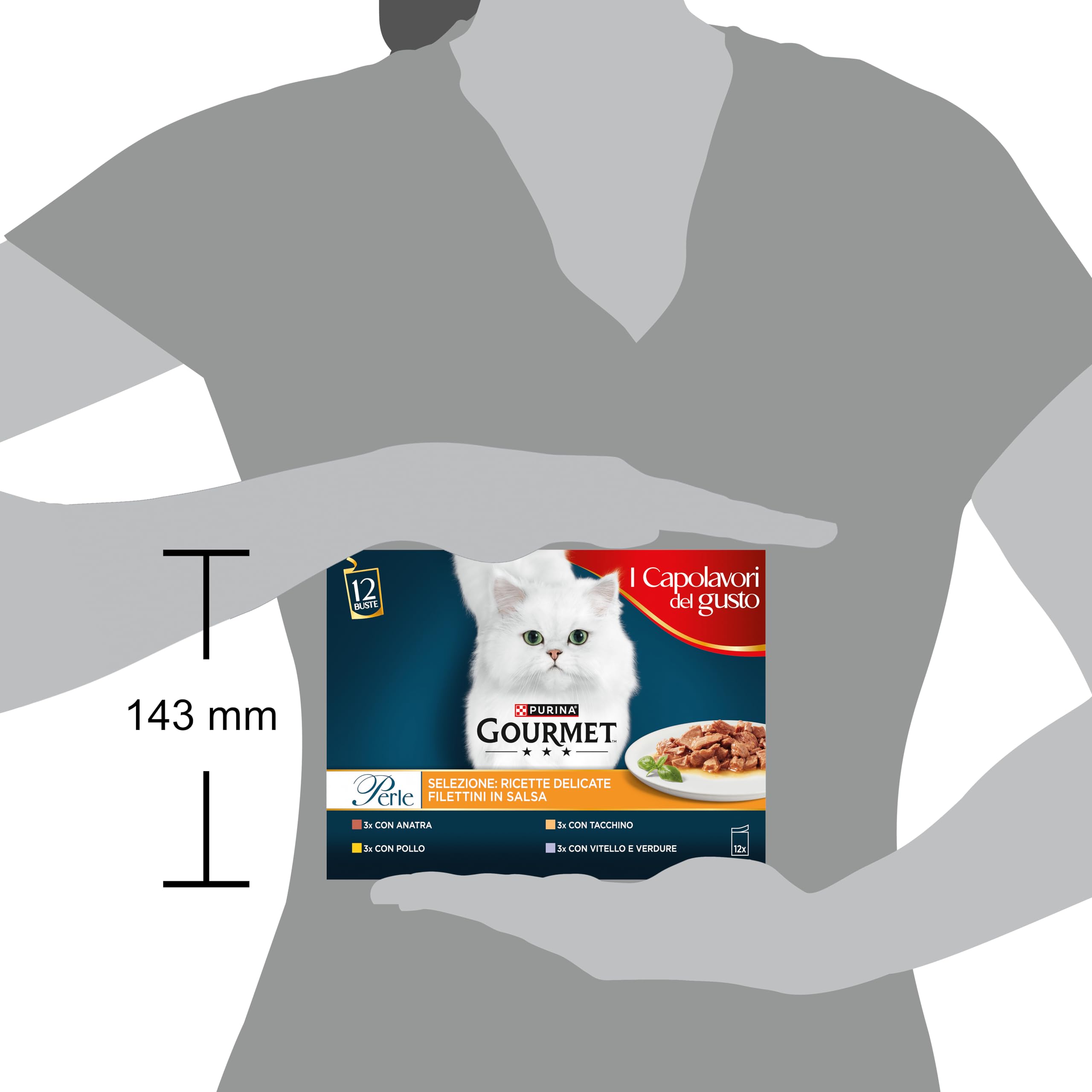 Gourmet Perlas húmedas para Gatos en Salsa con Pollo, Pato, Pavos, Ternera con Verduras, 72 Bolsas de 85 g Cada una (6 Paquetes de 12 x 85 g)