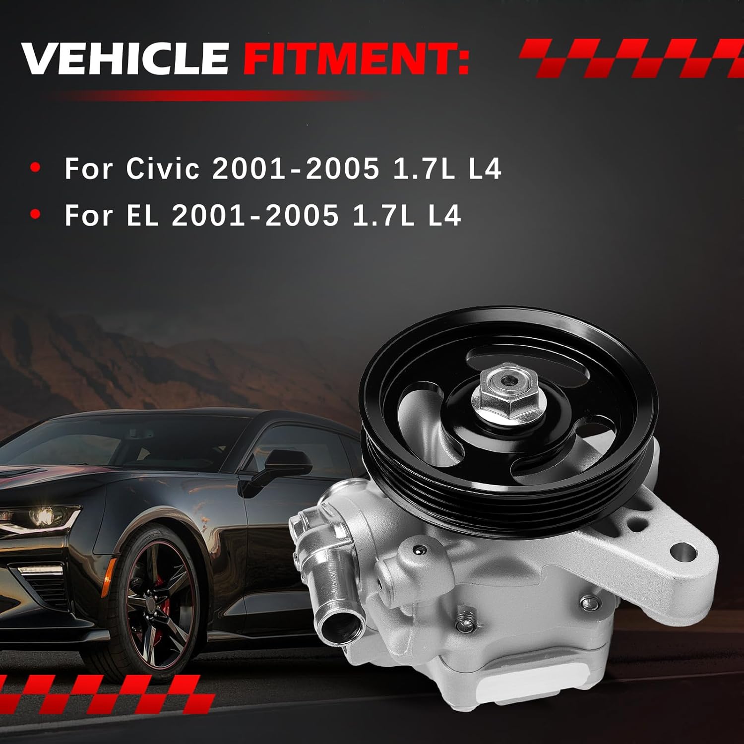21-5267 Power Steering Pump Fit for Civic 1.7L L4 2001 02 03 04 2005, for EL 2001-2005 1.7L Power Assist Pump with Pulley Replace for 56110PLA013, 56110PLA023, 96319M, 215267, 06561PLA505RM
