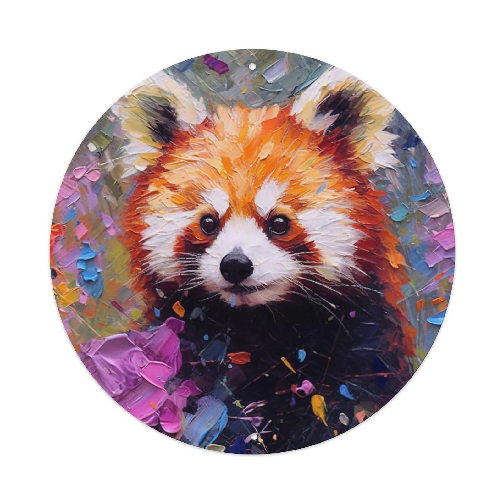 Animal Art Red Panda Vintage Metal Tin Sign Plaque Wall Decor for Cafe, Club, Garden Round Metal Poster 8x8Inch