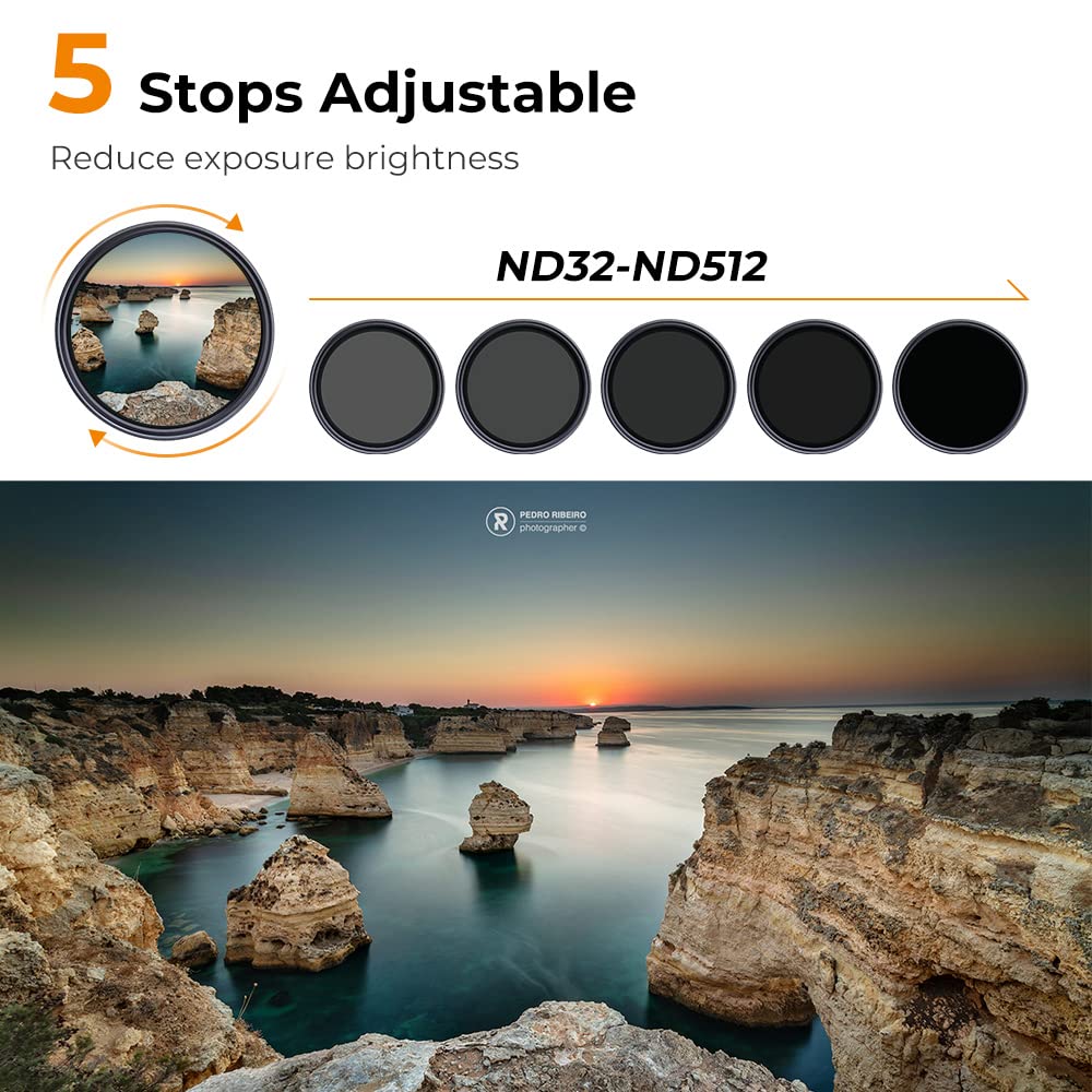 K&F CONCEPT Nano-X Variabler Graufilter 72MM Variable ND Filter ND32-512(5-9 Blendenstufen)