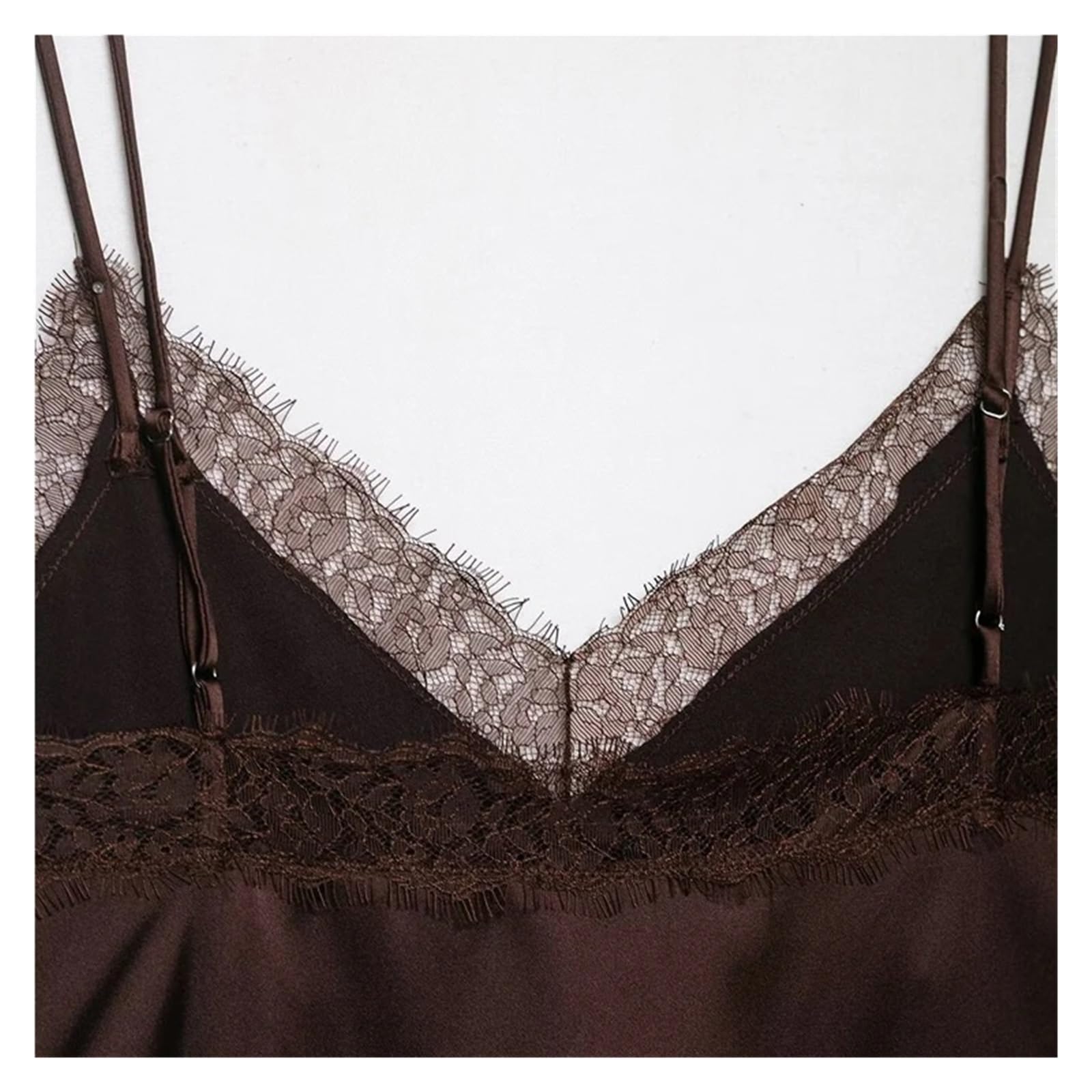 Top da Donna in Raso e Pizzo Top in Raso di Pizzo da Donna | Canotta con scollo a V, spalline sottili regolabili, top femminile