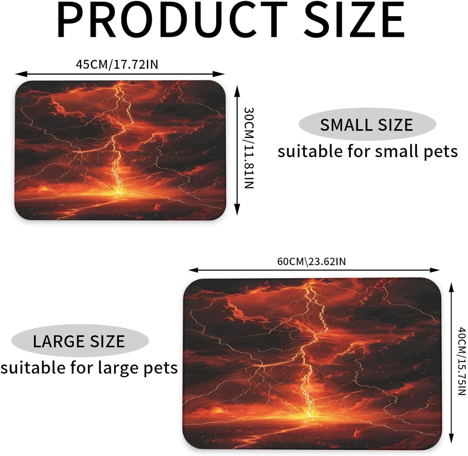 Fiery Lightning Storm Pet Food Mat Dog Non-Slip Feeding Mat Cat Bowl Mats Pets Placemat for Food and Water 40x60cm