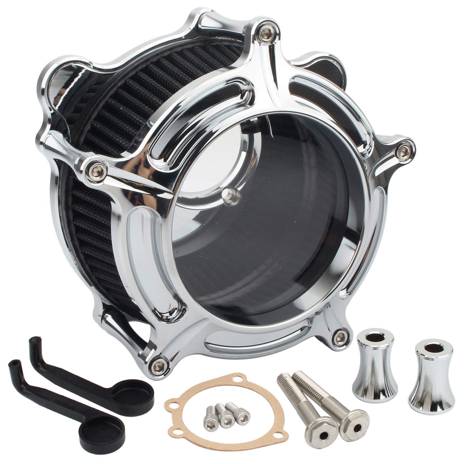 Amazon | オートバイエアクリーナー吸気フィルターシステム クローム