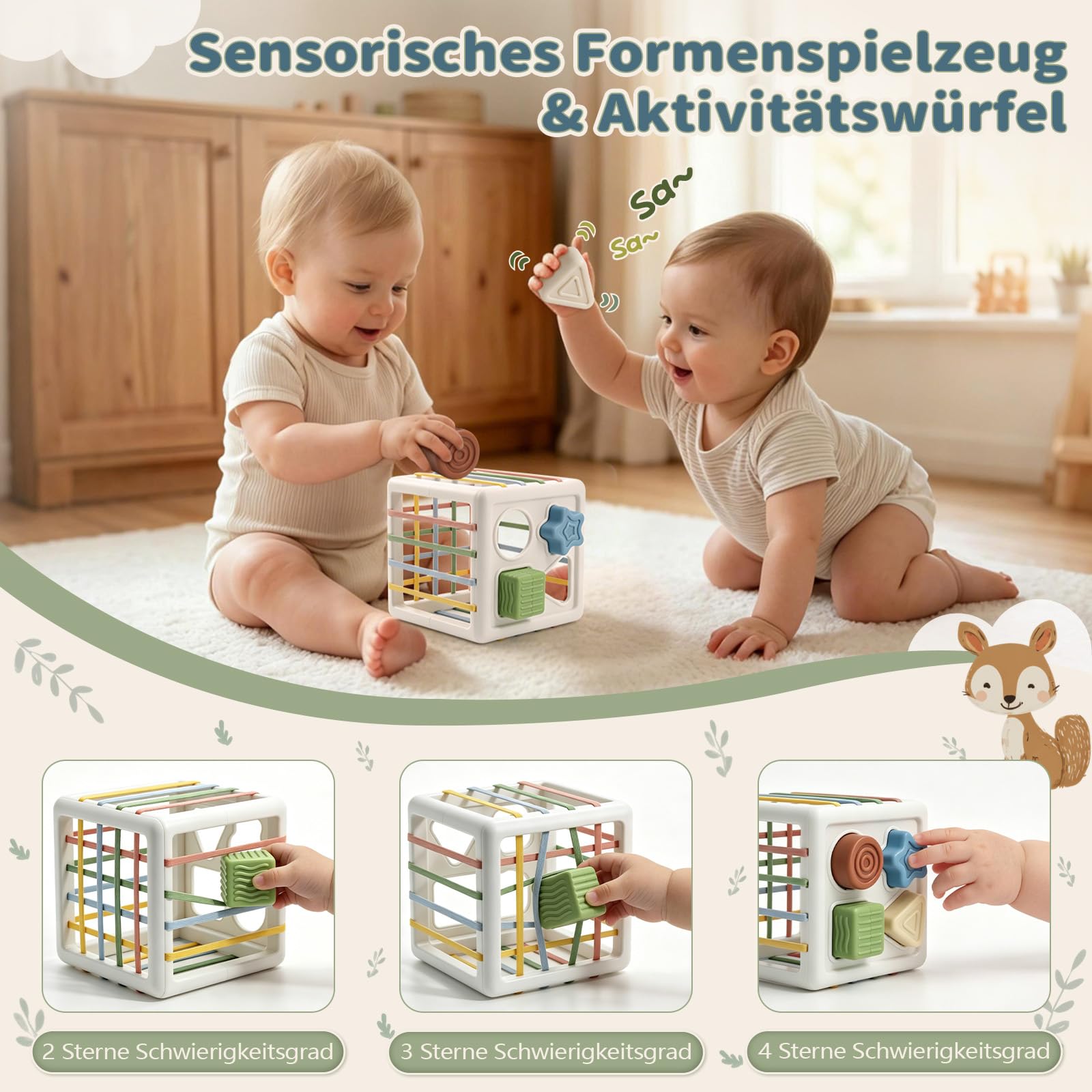Anook Montessori Spielzeug Baby ab 6 Monate, Baby Spielzeug 6 8 9 10 Monate | Babyspielzeug ab 6 Monate mit Bausteine,Stapelbecher,Tücherbox Baby,Formsortierwürfel,Stapelturm,Geschenk für 6-12 Monate