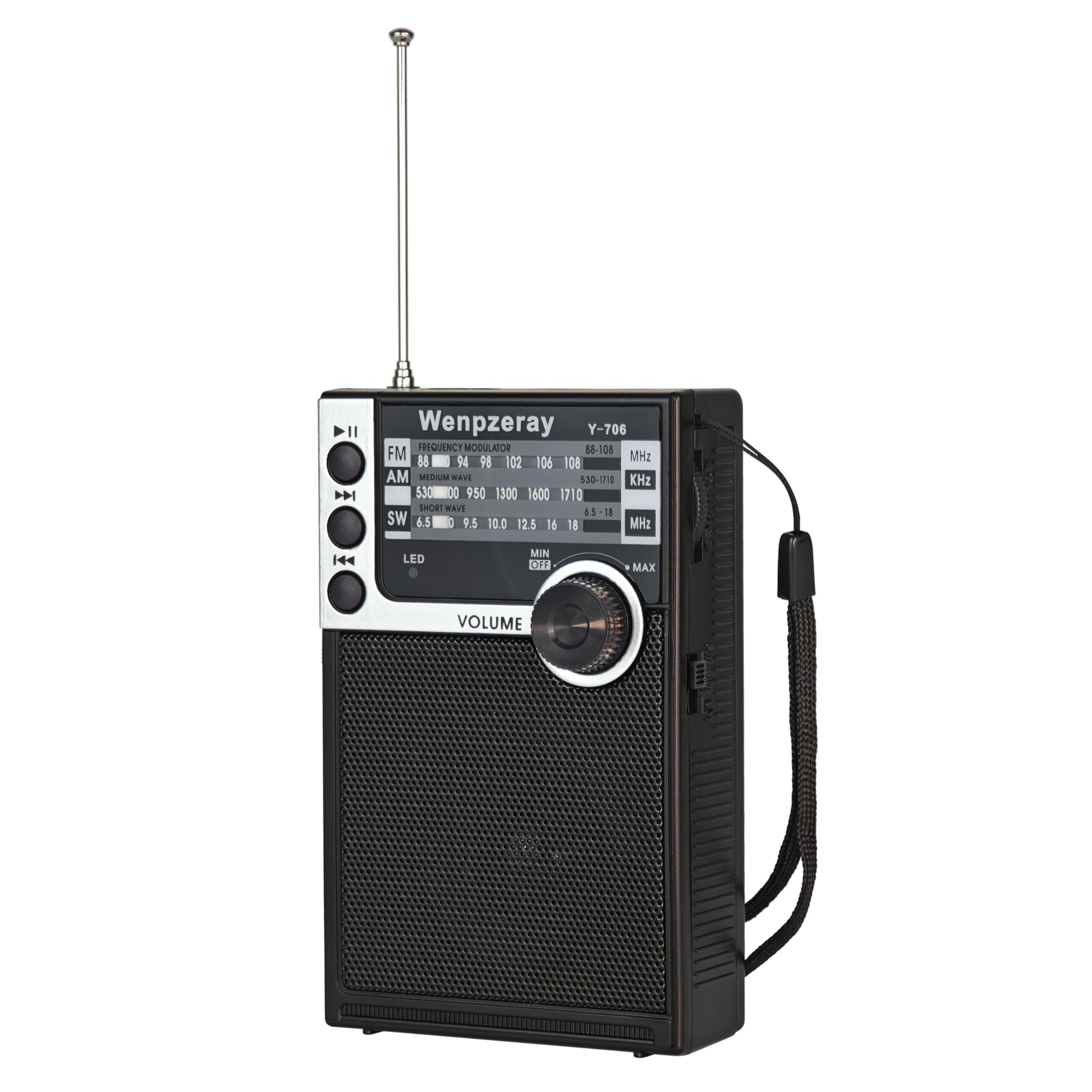 Y-706 Portable Pocket Radio AM FM SW Band Receiver Battery Operated Transistor with Good Loud Sound Small Speaker Support USB/TF Card Play Headphone Jack for Indoor Outdoor Emergency (Black)