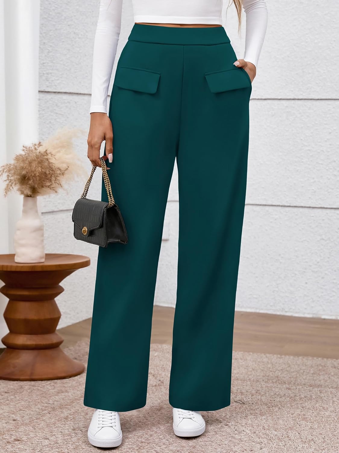 BTFBM Women's Pants 2025 Fall Elastic High Waisted Trousers Stretchy Comfy Lounge Palazzo Pant Wide Leg Sweatpants - Image 7