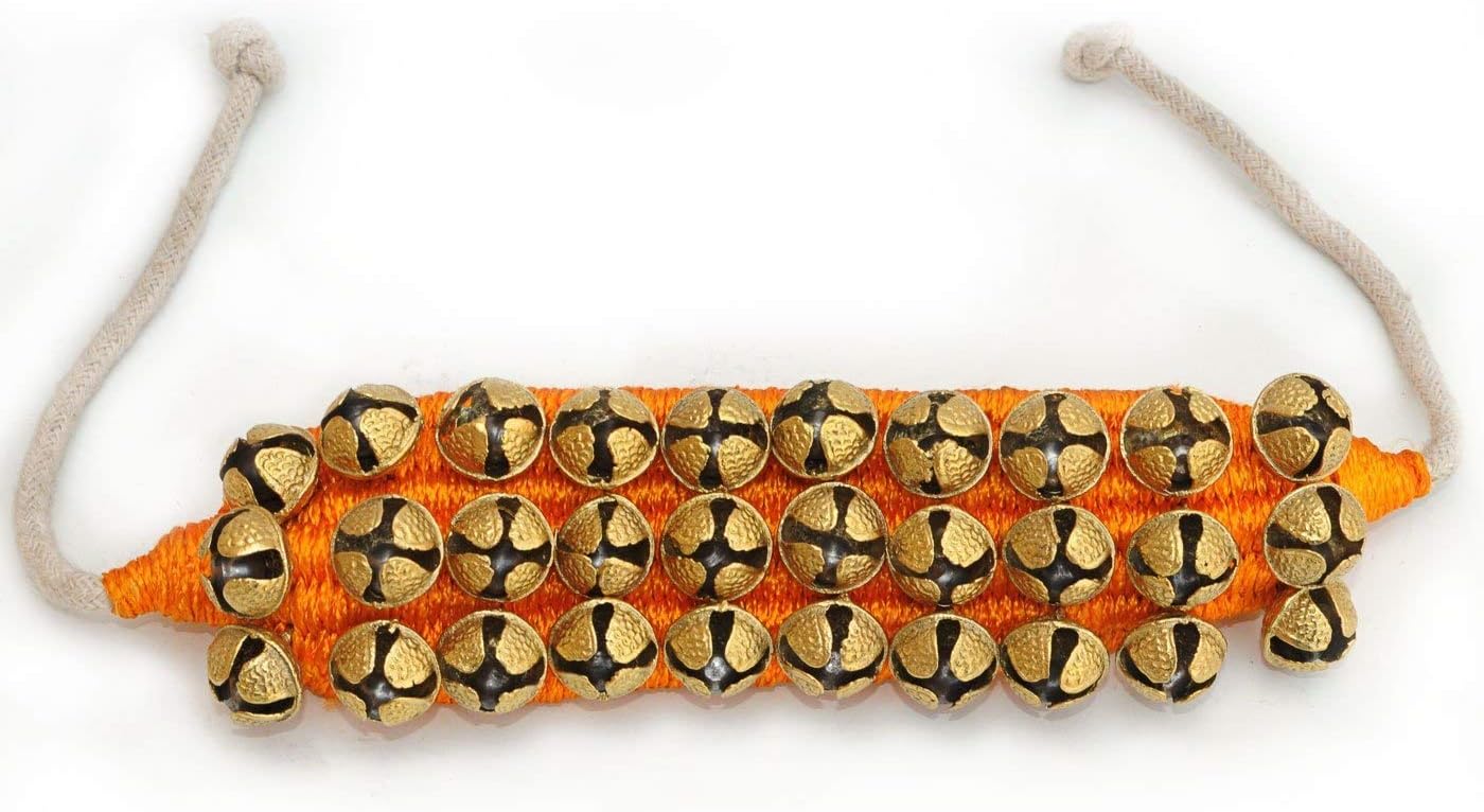 Handmade Indian Classical Dance Accessories Orange Pad Ghungroo Pair Dancing Bells 3 Line (14 No. Ghungroo) : Musical Instruments