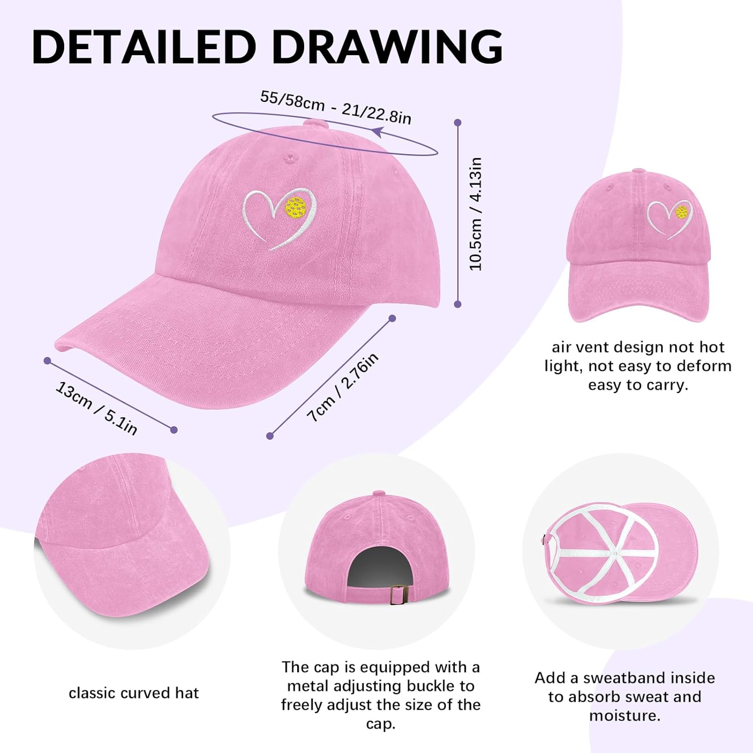 Pickleball Hat for Women, Unisex Adjustable Embroidered Baseball Cap, Pickleball Trucker Hat for Men - Image 3