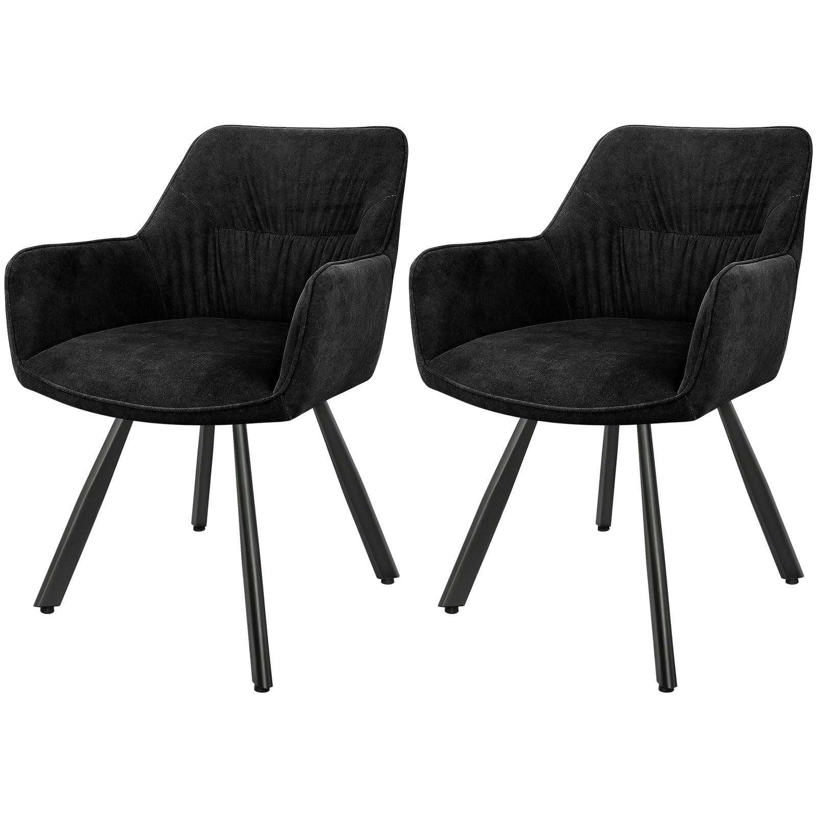 LEWE 360° Swivel Dining Chairs Set of 2, Ergonomic Upholstered Armchair, Kitchen Chair with Arms & Backrest & Metal Legs for Living Room, Restaurants, Bedroom, Black