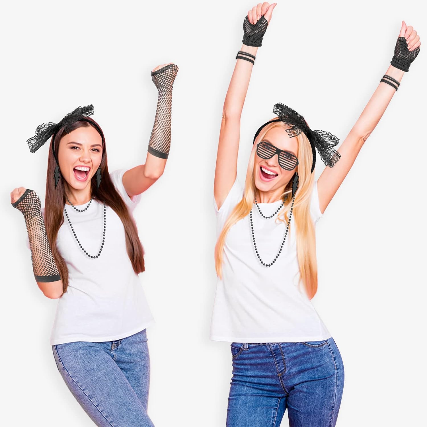 ONUPGO 80s Costume for Women, 80s Accessories Fancy Dress Neon Headband Earrings Fishnet Gloves Necklace for 80s Retro Party - Image 5