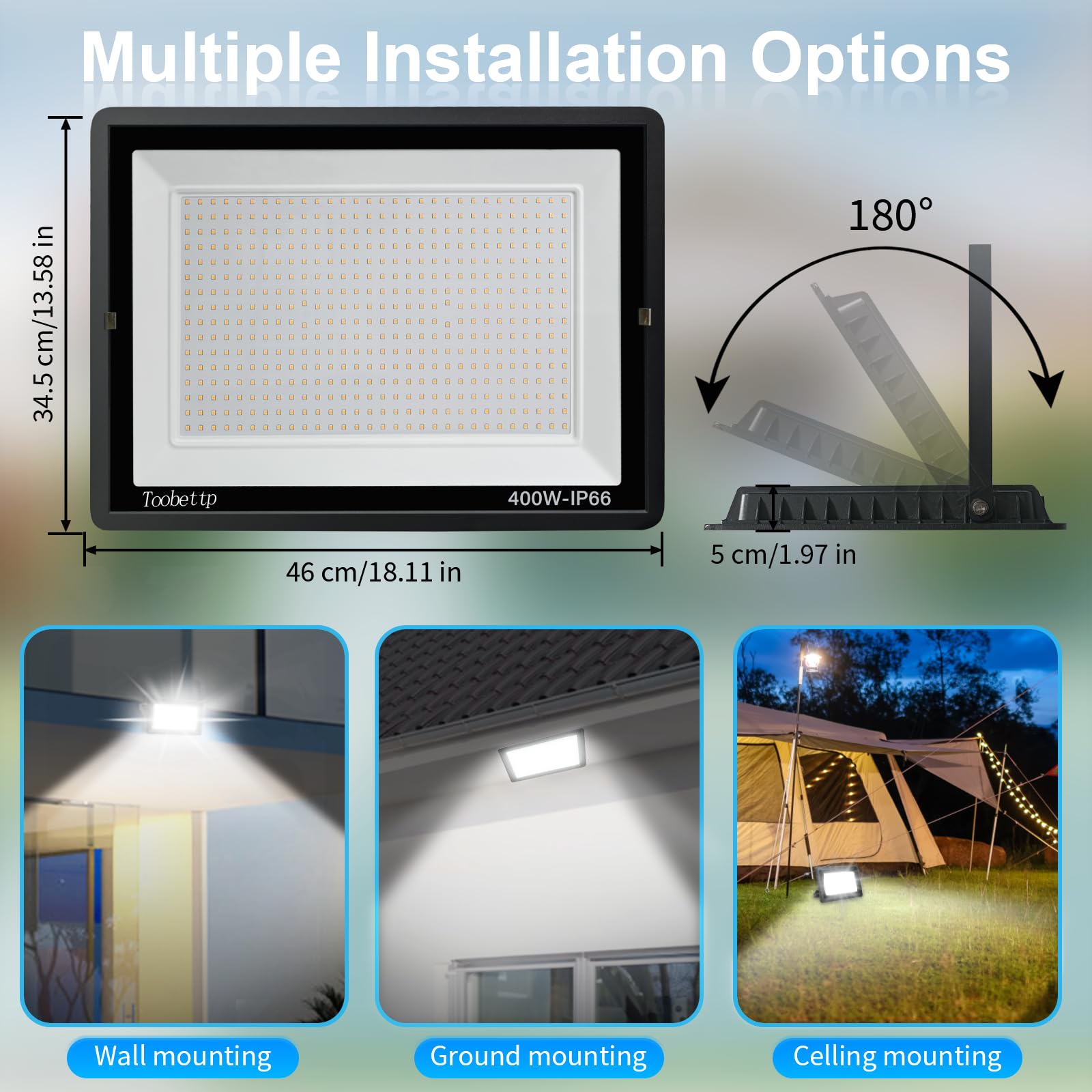 400W Faretto LED, 40000LM Faretti LED da Esterno 6500K Bianco Freddo, Fari Led da Esterno Impermeabile IP66 per Giardino Cortile Garage Pareti
