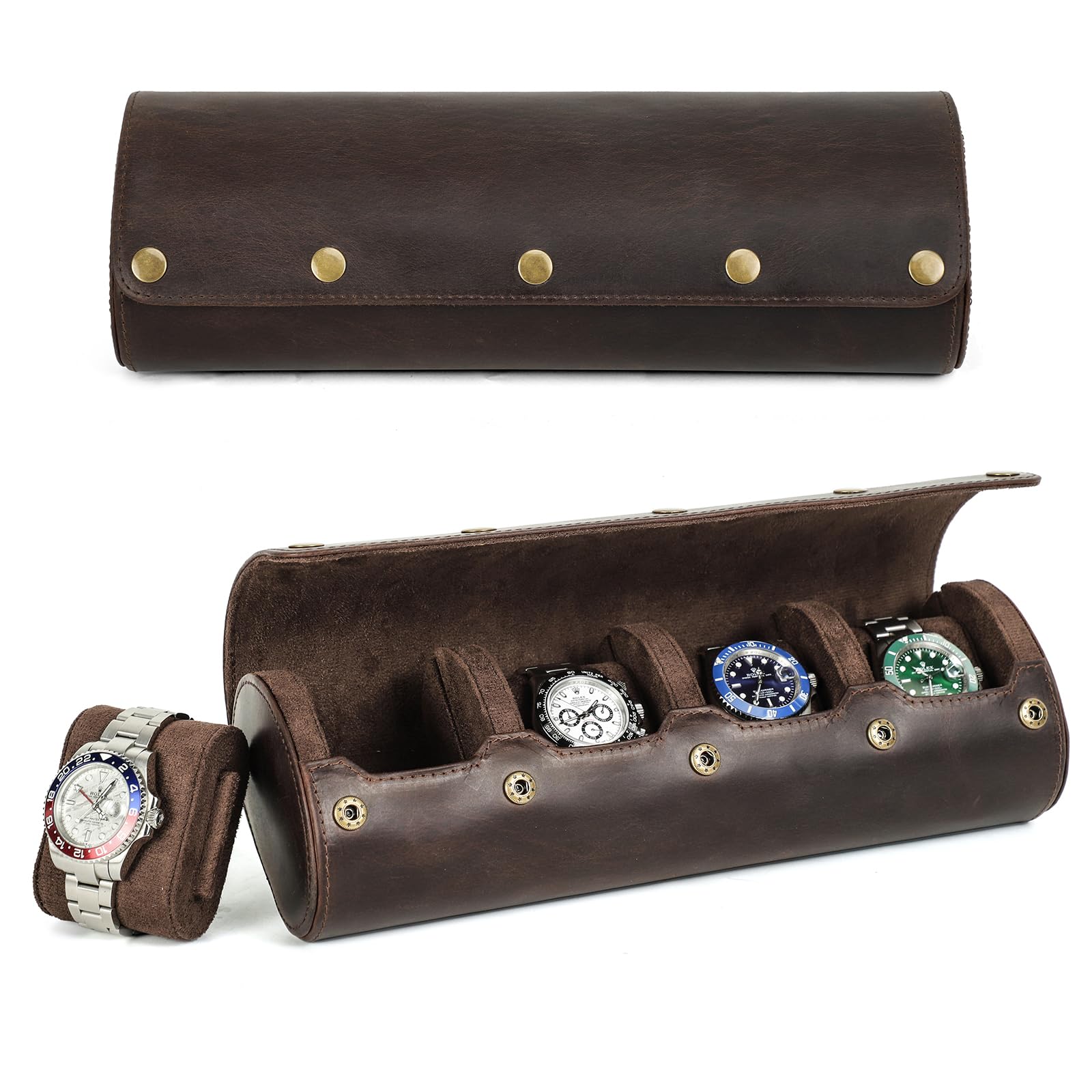 CONTACT'S FAMILY Scatola Portaoggetti per Orologi, Custodia Protettiva per Orologio in Vera Pelle a 4 Fessura, Confezione Regalo per Orologio, Organizer per Orologio per Uomo e Donna (4 slot, caffè)
