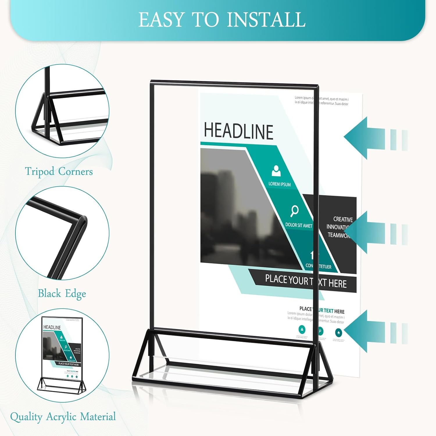 Zonon 6 Pack 5x7 Inch Clear Acrylic Sign Holders, Double Sided Black Display Stand Picture Frames, Acrylic Frames for Restaurant Home Office Shop Photo Frame Exhibition Weddings(5 x 7 Inch) - Image 4