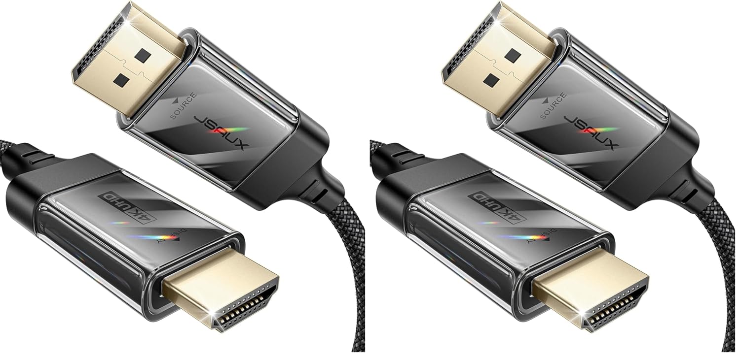 JSAUX DisplayPort to HDMI Cable 4K@60Hz, 10ft DP to HDMI 2.0 Male UHD 2K@120/1080P@120 Nylon DP to HDTV Uni-Directional Cord for Dell, Projector, Desktop, AMD, NVIDIA, Lenovo, HP, ThinkPad (Pack of 2)