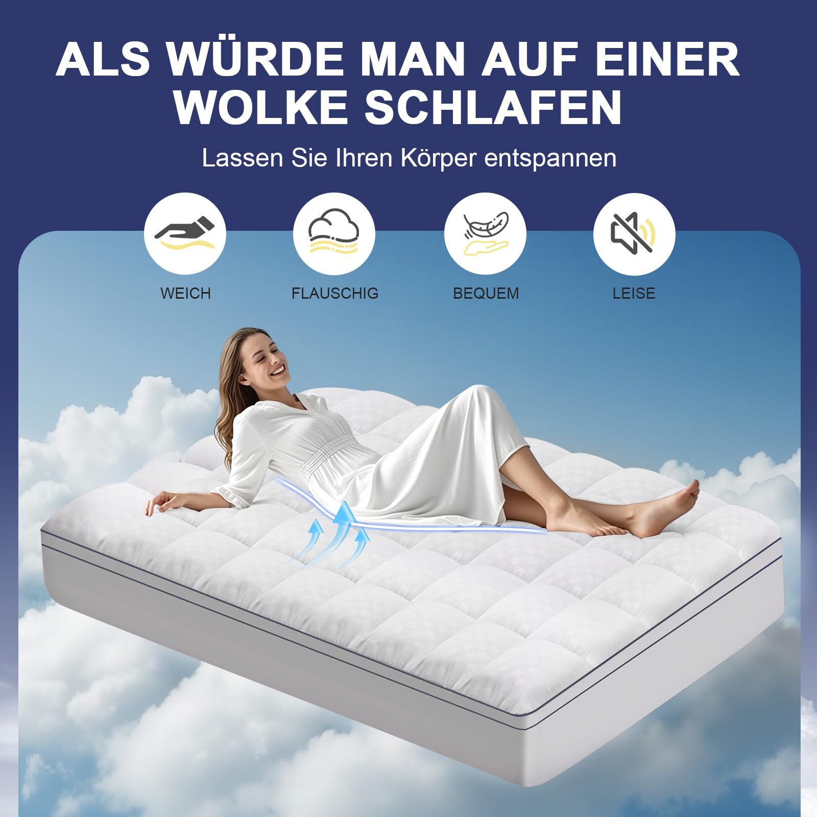 Nakładka na materac 140x200cm, 1200gsm Ultra miękka nakładka na materac z 4 antypoślizgowymi narożnikami, Premium nakładka na materac hipoalergiczna, topper z mikrofibry do mycia w pralce