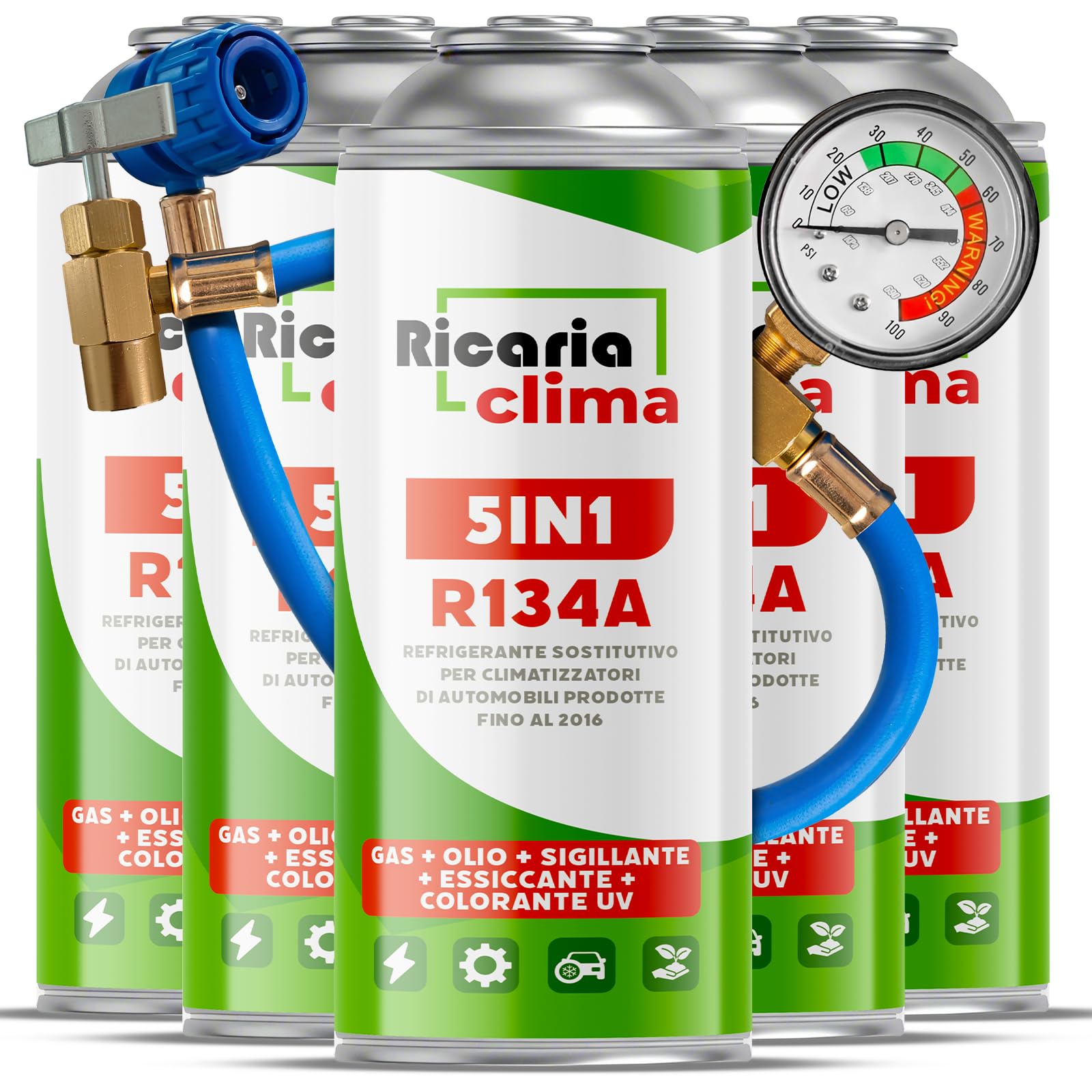 5 en 1 – Refrigerante R134a + Manguera de 235 g para Aire Acondicionado de Coche con Aceite, sellador de Fugas, trazador UV y deshidratante – Protege el compresor — view 10