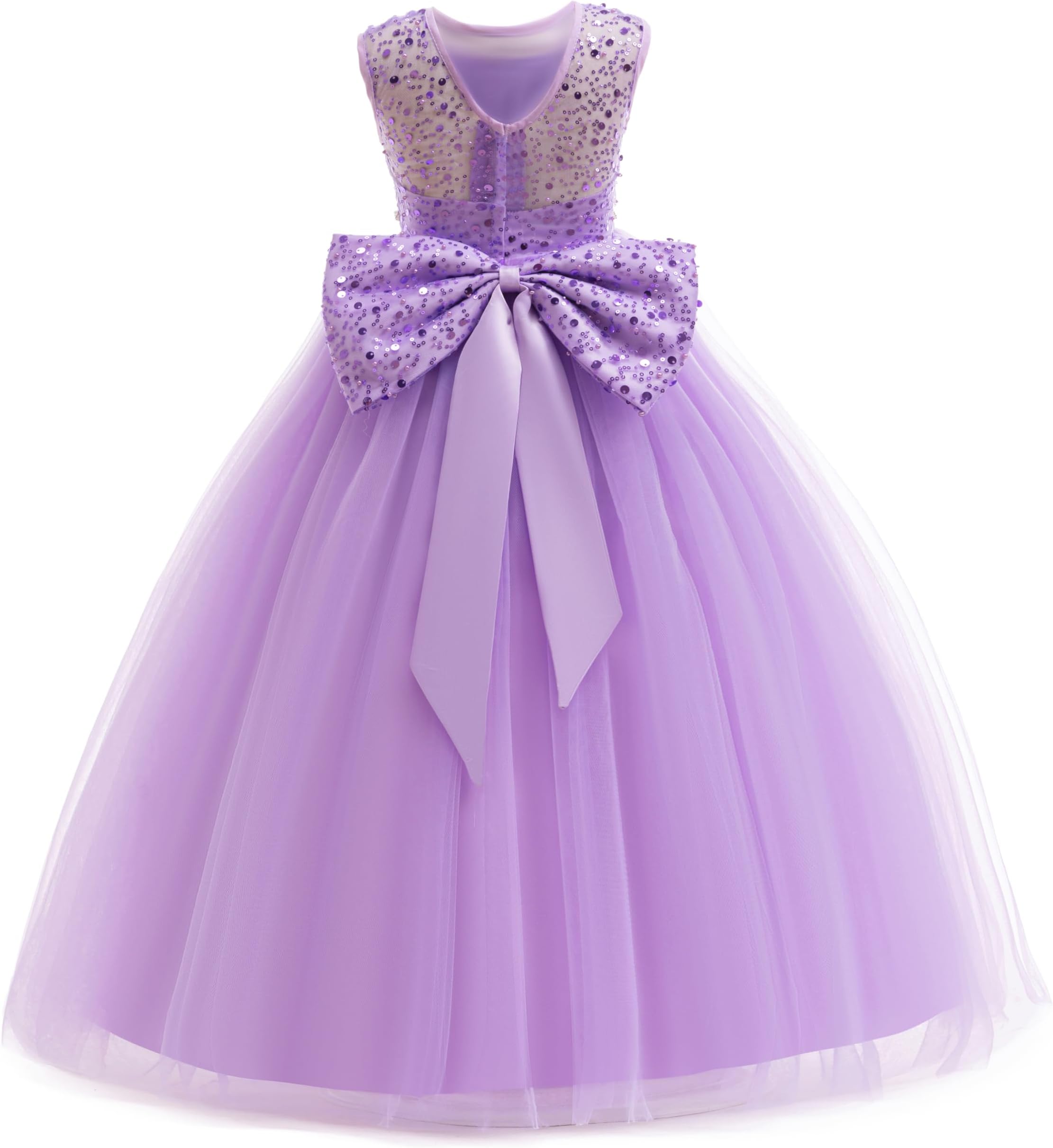 Girls Sequin Tulle Dress Formal Pageant Sparkly Birthday Party Wedding Guest Ball Gown Dresses with Bow