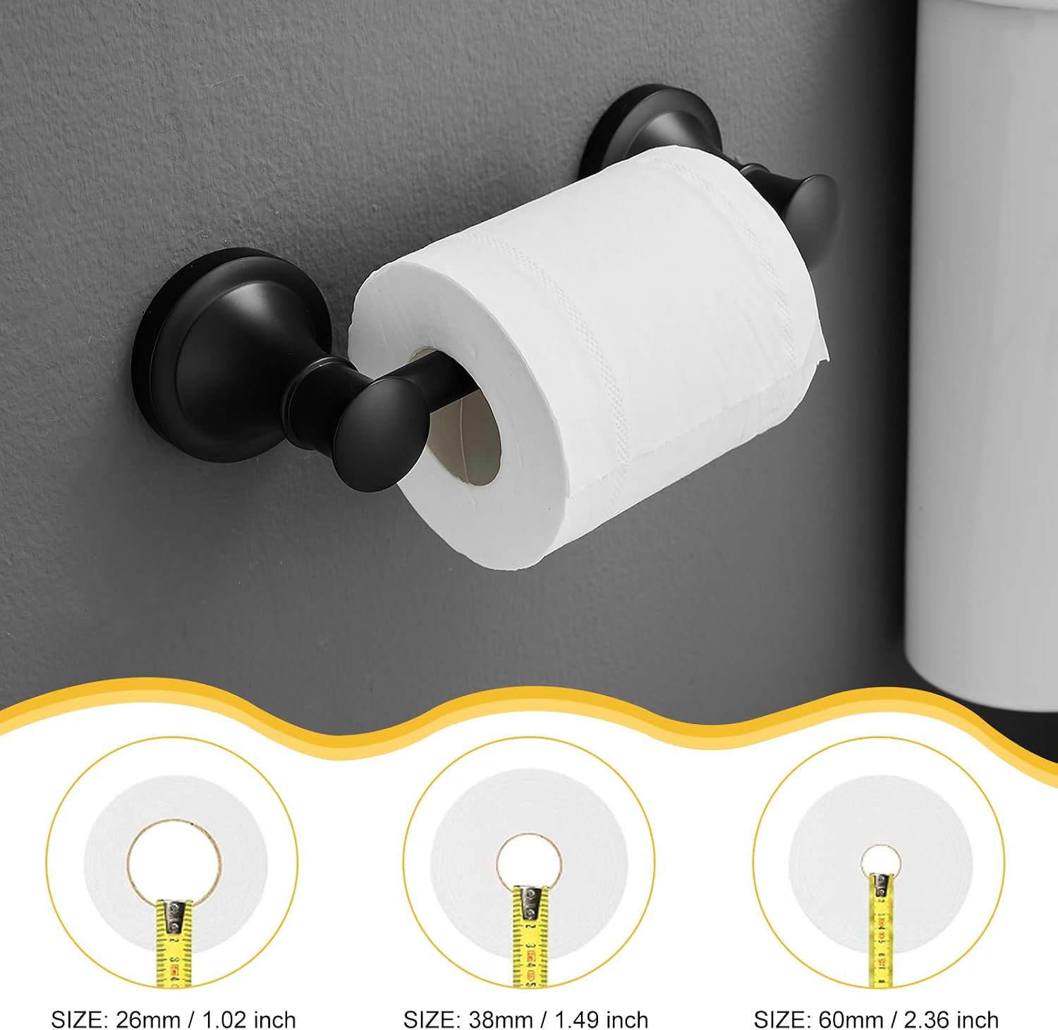 Bathroom Toilet Paper Holder Wall Mount Tissue Holder Matte Black | Rustproof Toilet Tissue Roll Holder, Flexible Double Post Pivoting Handle, Bathroom Accessories SUS304 Stainless Steel