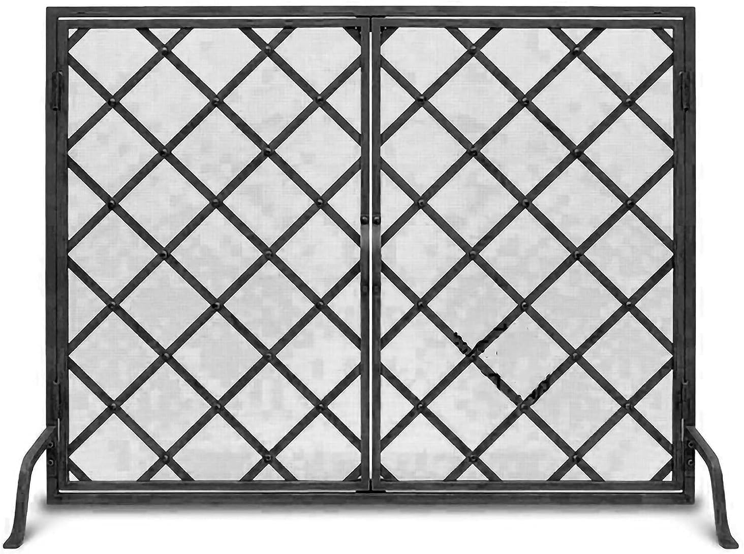 Fireproof Steel Mesh Fireplace Screen with Door - Durable Solid Forged Iron Metal Board for Home Safety and Style (Black)