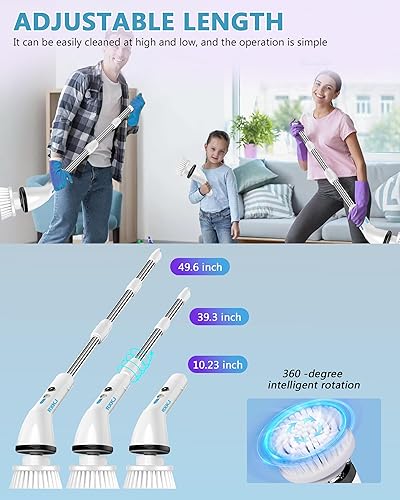 Miniatura 8 de Cepillo eléctrico giratorio  Cepillo de limpieza inalámbrico, cepillo de limpieza eléctrico con 6 cabezales de cepillo reemplazables, limpiador de