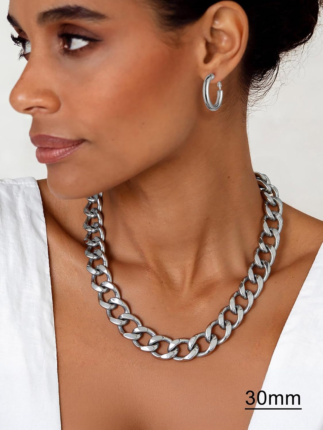 U7 Chunky Hoop Earrings for Women, Stainless Steel Hoops Earring, Classic Polished Thick Ear Jewelry, Black/Silver/Gold Hoop Earrings, 20/30/40/60/80mm - Image 3