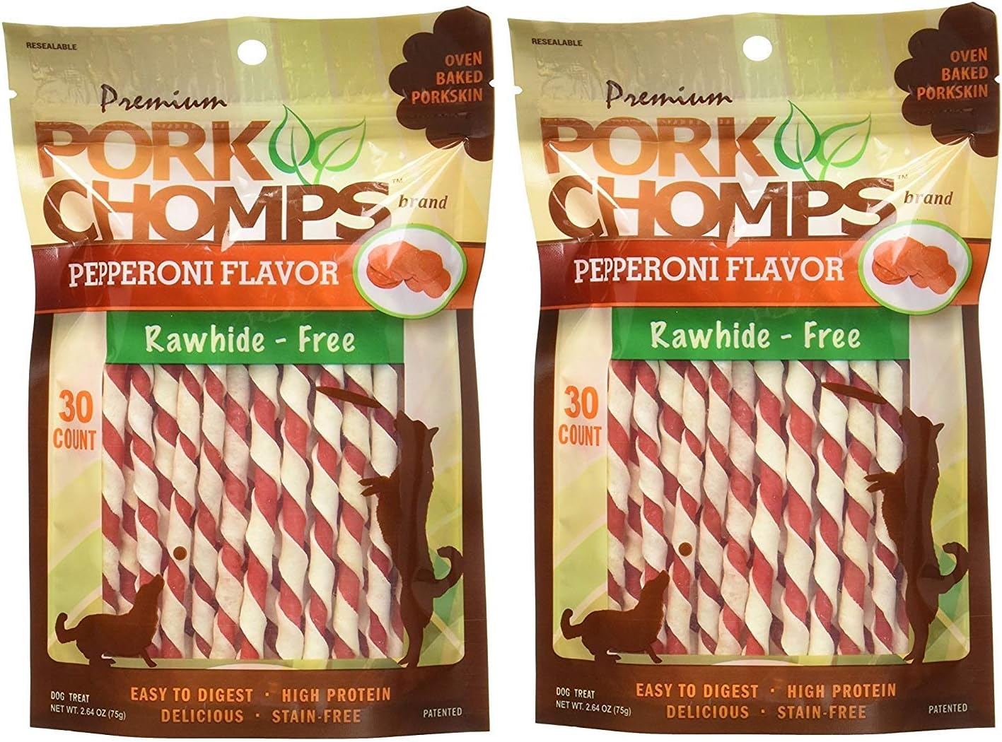 Scott Pet Products Premium Pork Chomps Pepperoni Dog Chews - Mini Twistz Dog Treats in Pepperoni Flavor, 60 Pieces (Two 30-Pieces Bags)