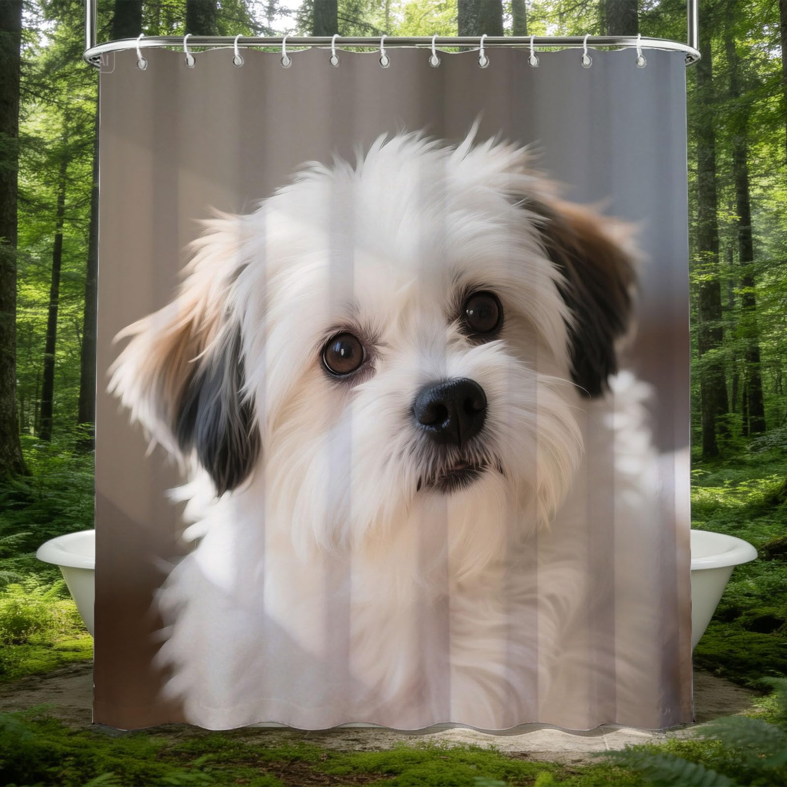 Rideau de douche 180x200 Chien Maltais en polyester imperméable