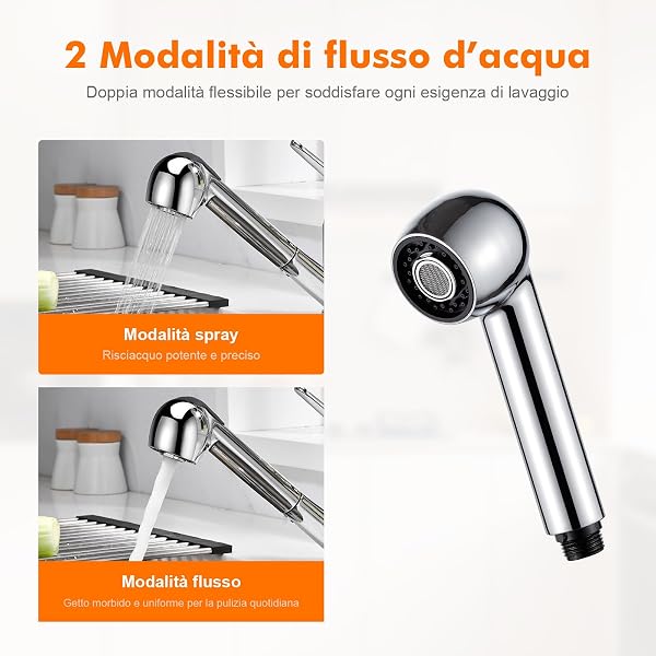 Ibergrif Soffione di Ricambio per Rubinetto Cucina, Doccetta Lavandino a 2 Funzioni, Ugello Estraibile G1/2, Spruzzatore Universale per Lavello-M91209 - 3