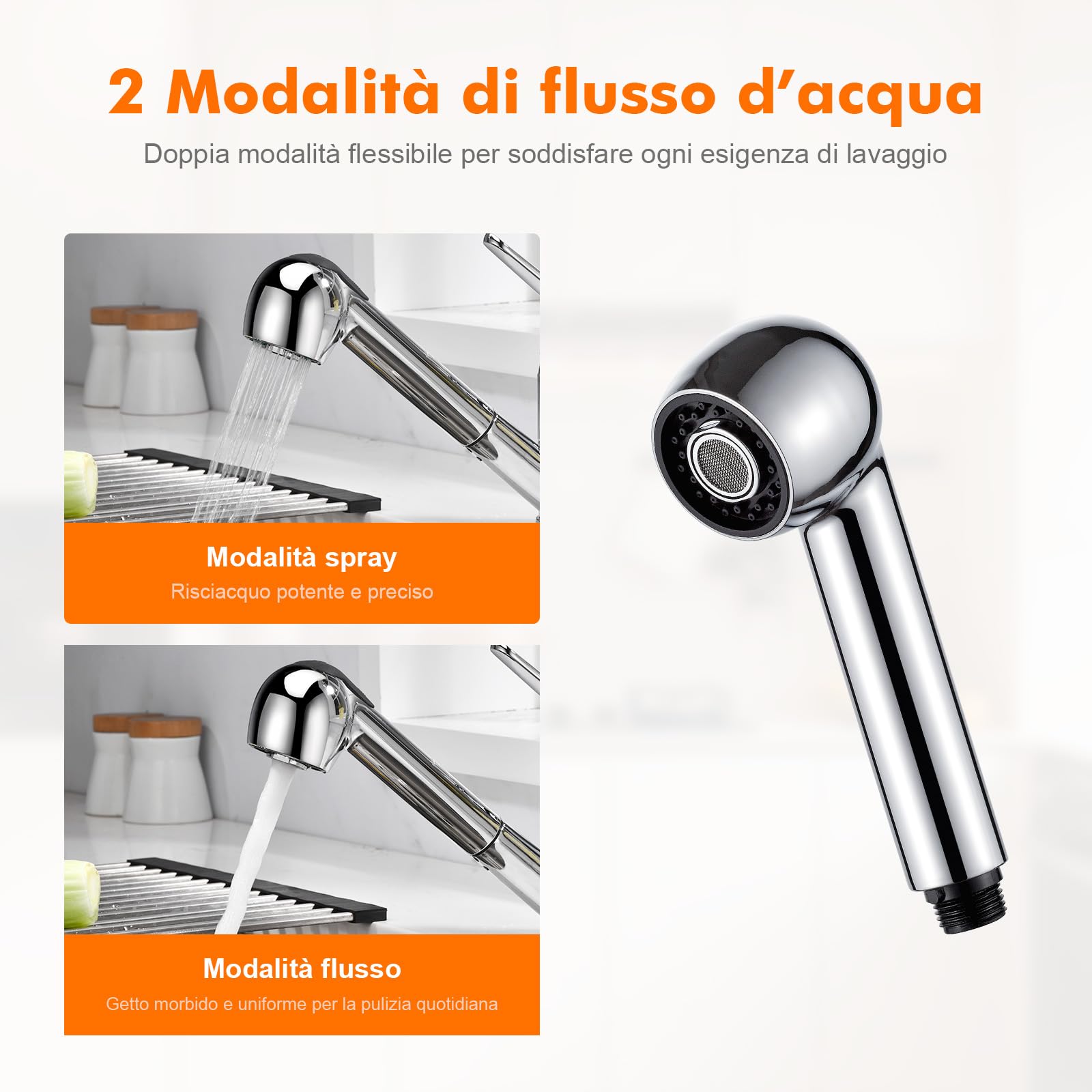 Ibergrif Soffione di Ricambio per Rubinetto Cucina, Doccetta Lavandino a 2 Funzioni, Ugello Estraibile G1/2, Spruzzatore Universale per Lavello-M91209