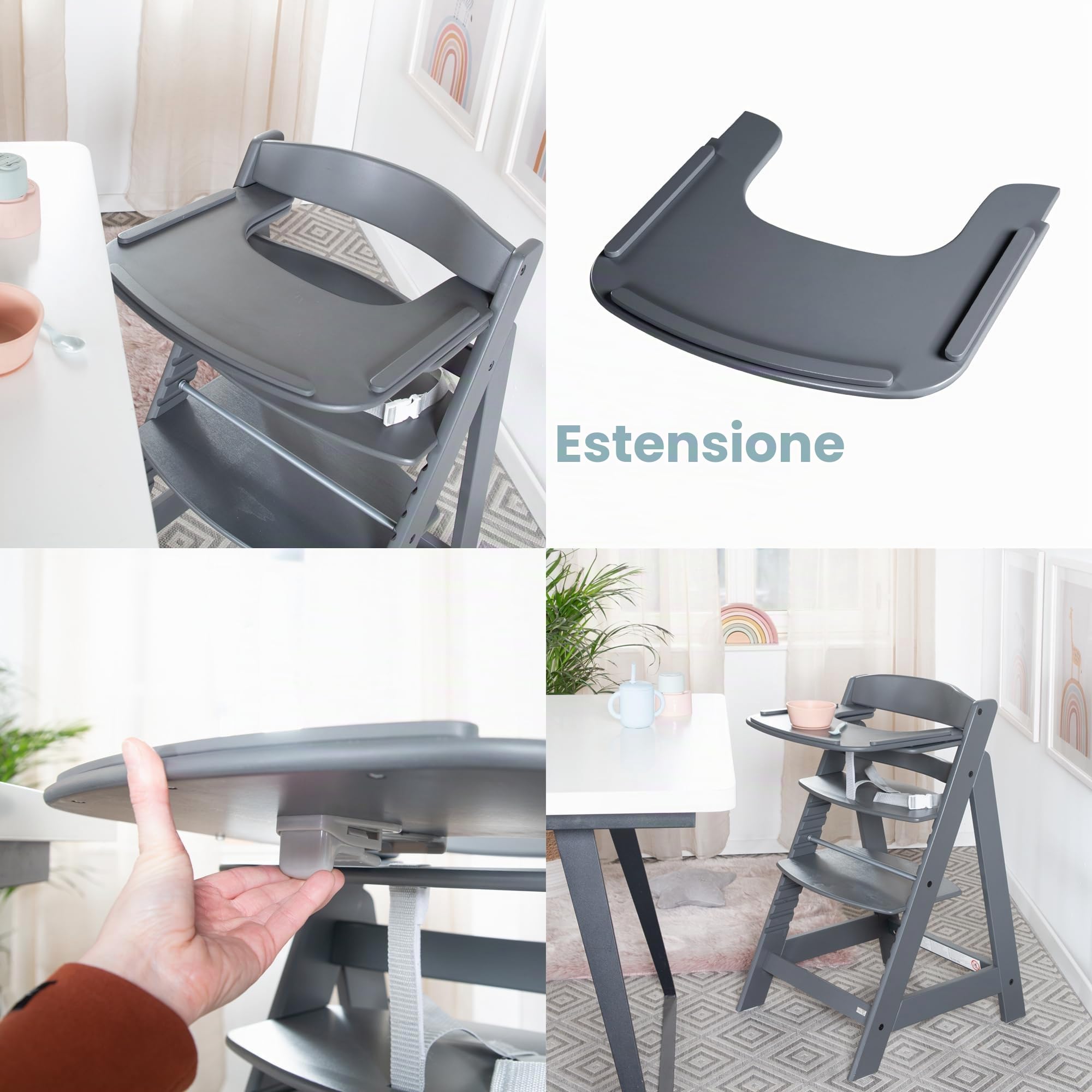 roba Seggiolone Evolutivo Sit Up Flex 2 in 1, Altezza Regolabile, dai 6 Mesi fino ai 70 kg, con Poggiapiedi, Robusto ed Ergonomico, Legno Laccato Grigio Antracite