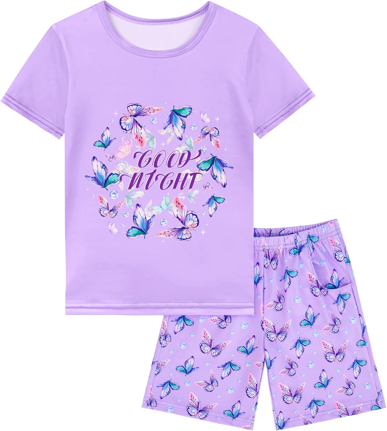 Nidoul Girls Pajamas Short Sleeve Toddler Summer Pjs Girls' Sleepwear 2 Pieces Lounge Sets Kids Clothes 3T-14Y