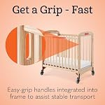 Foundations First Responder Evacuation Fixed-Side Daycare Crib, Features Clearview Panels, Includes Evacuation Frame, 4" Casters, and 3-inch Ultradurable Foam Mattress, Natural