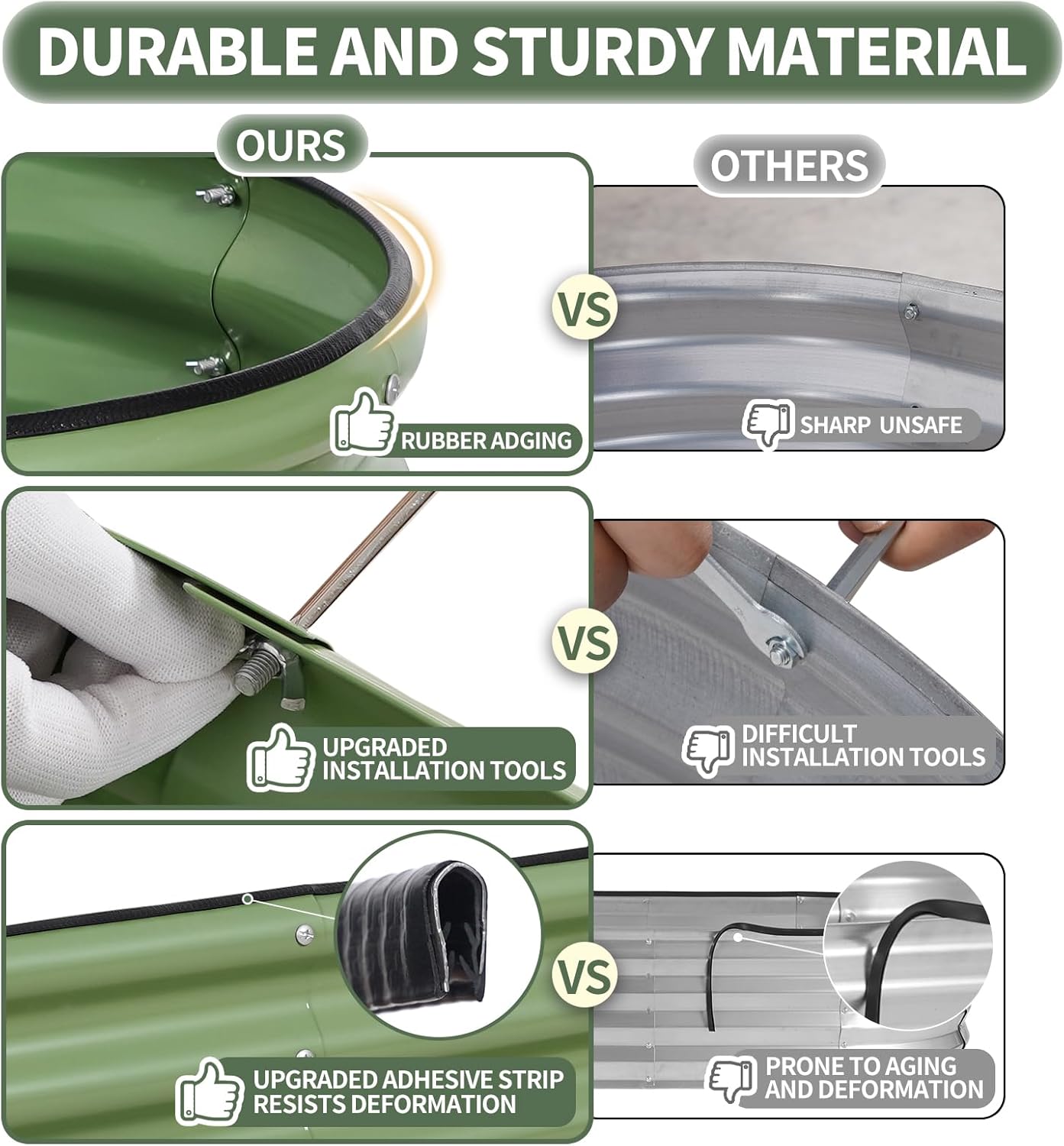 1MORE Galvanized Raised Garden Bed- Planter Garden Boxes Outdoor, Raised Beds for Gardening, 6x2x1.4ft Metal Garden Bed Kit for Vegetables Flower, Planter Raised Bed with Protective Tape & Tools.Green