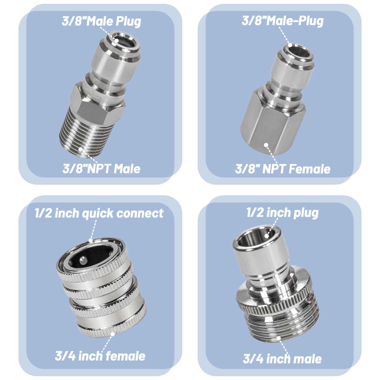 Buse Nettoyeur Haute Pression Lot De 7 Buses Pour Nettoyeur Haute Pression - Acier Inoxydable - 1/4" Raccord Rapide - 5 Jets Différents + Savon Buses Connexion Rapide