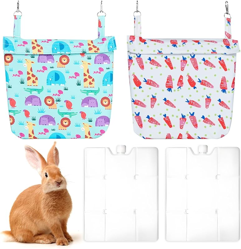 Bolsa térmica refrescante para coelhos com recipiente para gelo Hamiledyi, estampa de cenoura e animais, 2 kits