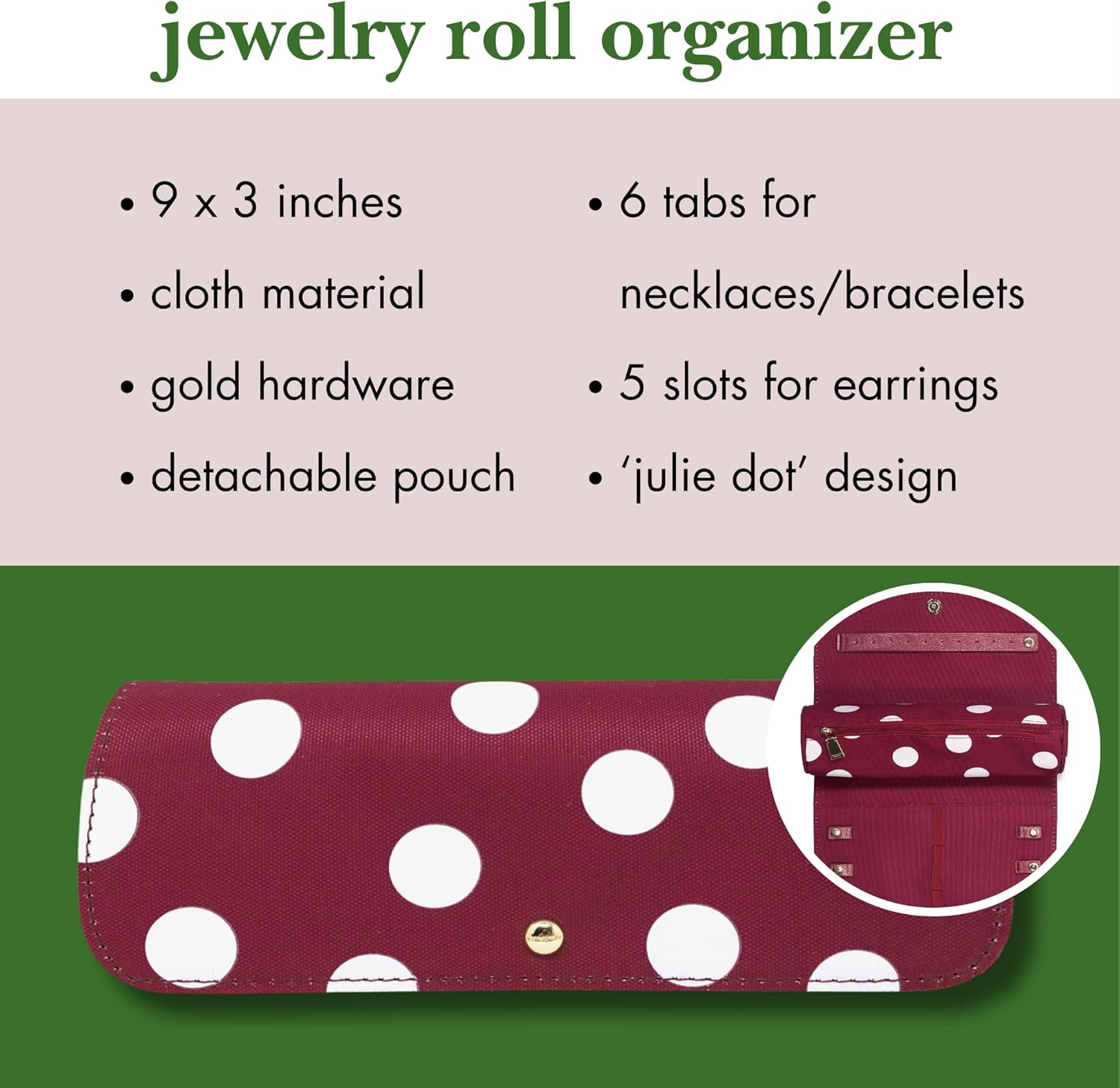 kate spade new york Travel Jewelry Case Organizer, Fabric Jewelry Box for Mother's Day, Cute Jewelry Organizer Holds Necklaces, Rings, Bracelets, Small Jewelry Roll (Julie Dot) - Image 5