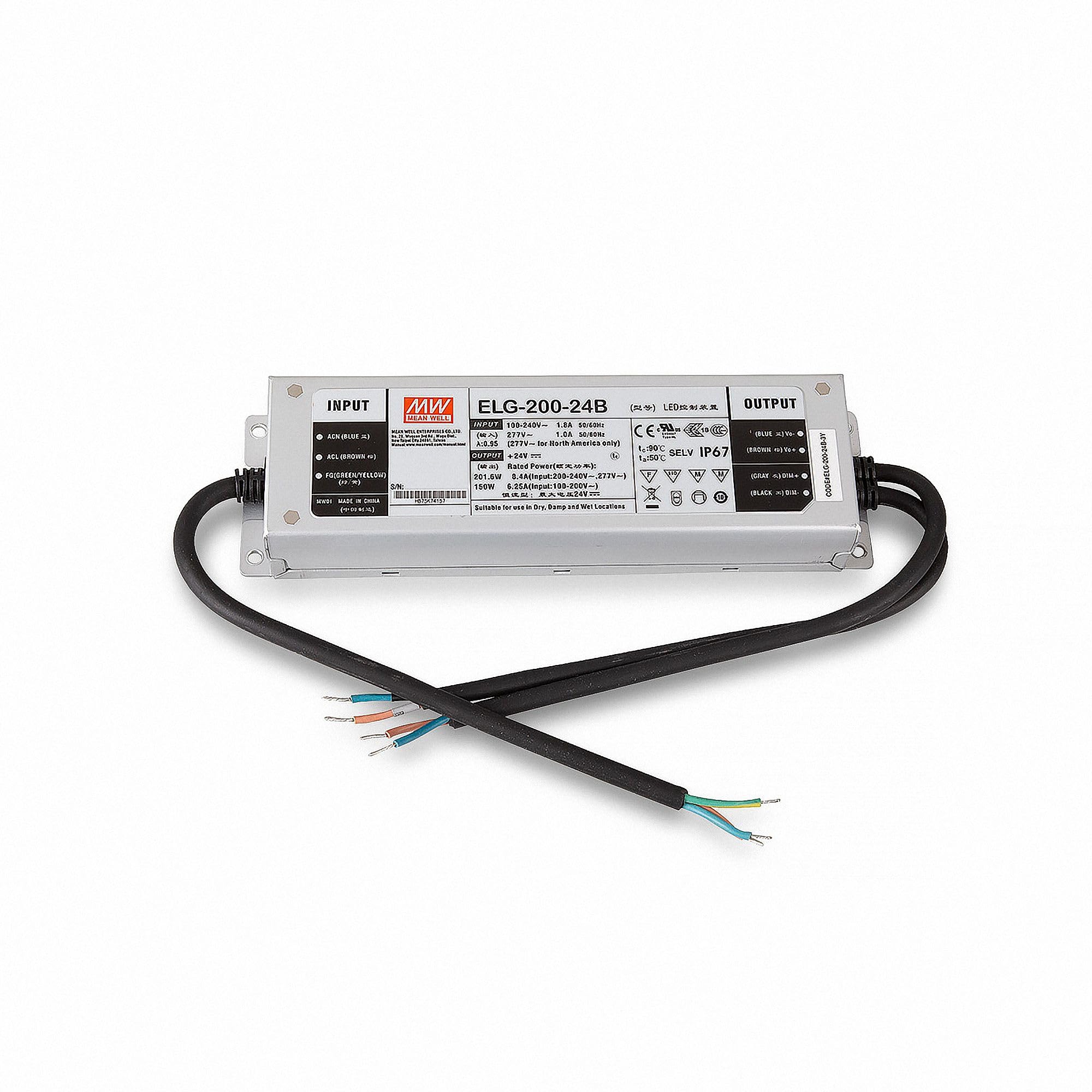 Transformateur LED MEAN WELL ELG-200-24B-3Y évite scintillement 24V IP67