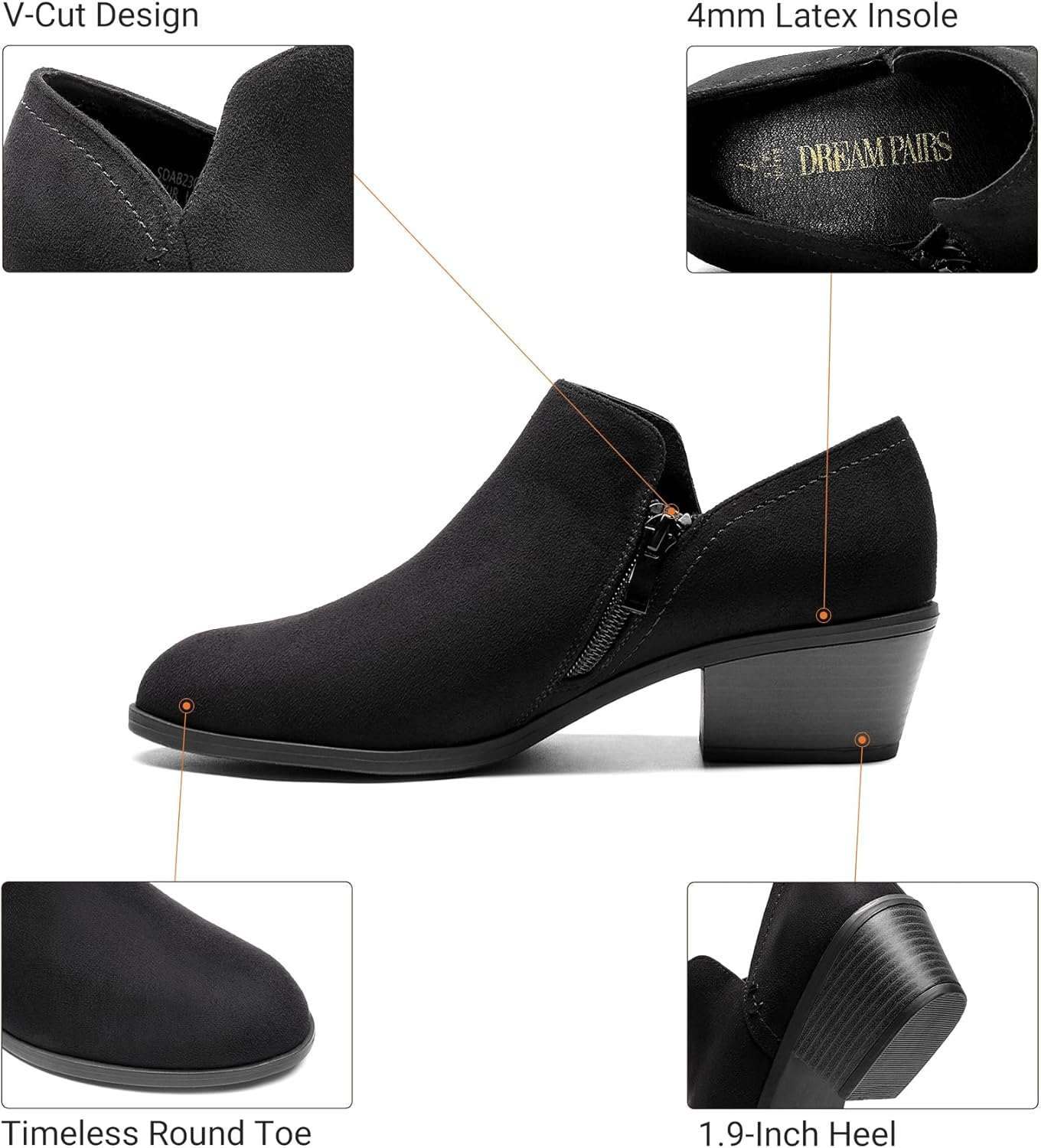 DREAM PAIRS Women's Ankle Boots Fall Boots Leather Thick Heel Side Zip Women Low Chunky Heeled Booties
