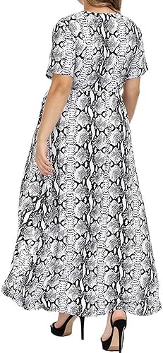 Miniatura 6 de JEGULV Vestido largo de verano para mujer, talla grande, elegante, con cuello en V, vestido largo para invitados de boda, vestido largo de manga